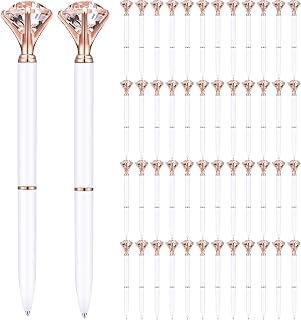Ballpoint Pens Black Ink 50Pcs Fine Tip Diamond Pens White & Rose Gold 5.5" Length Fancy Pen for Women Detachable Easy Refill Ballpoint for School, Office, Business