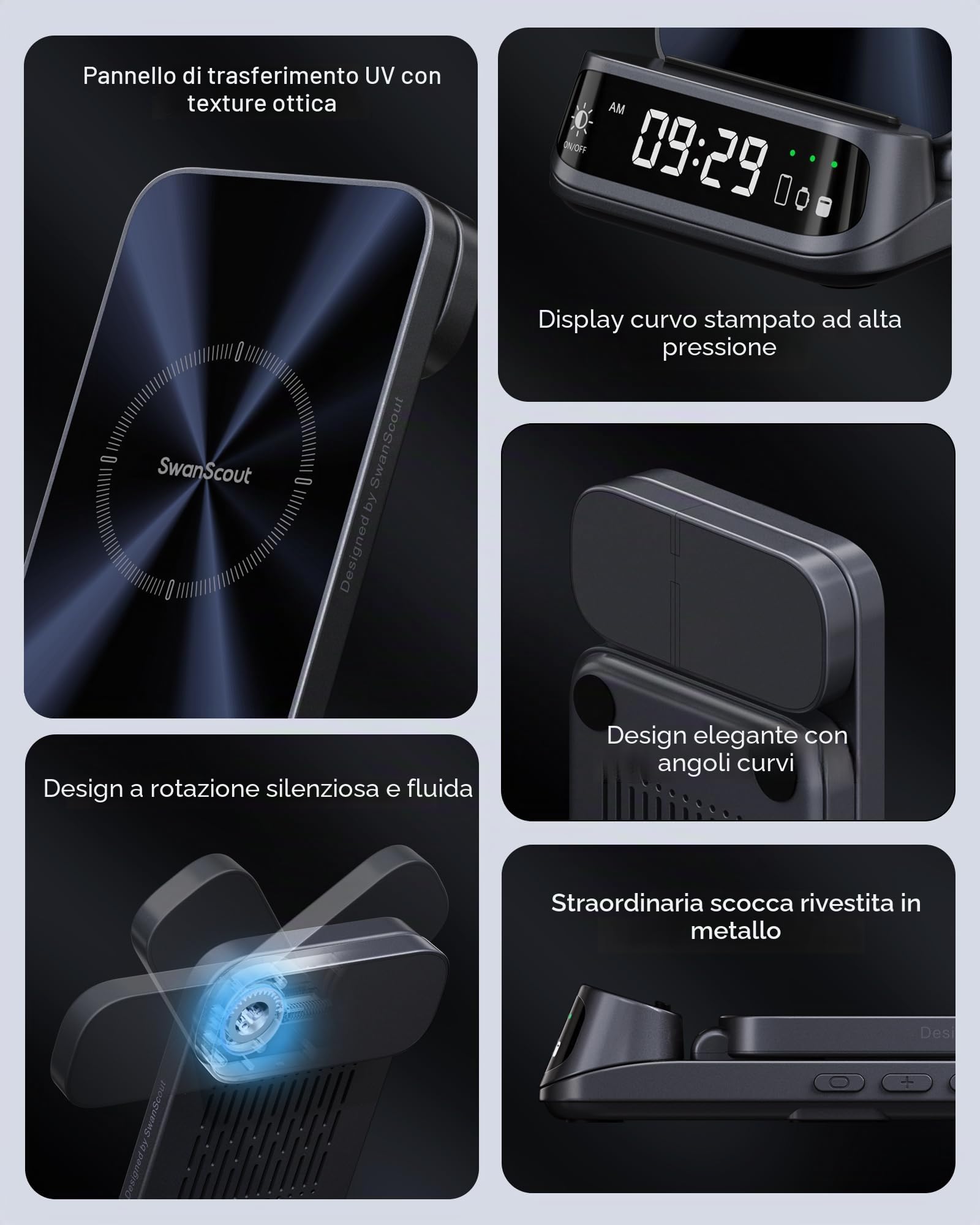 SwanScout Caricatore Wireless per Pixel Watch 3/2/Fitbit Versa 4/3, Stazione di Ricarica 3 in 1 per Google Pixel 9 Pro Fold/9/Fold/8/7/7a/6, SwanScout 708G2 (Non per Pixel Watch 4/1)