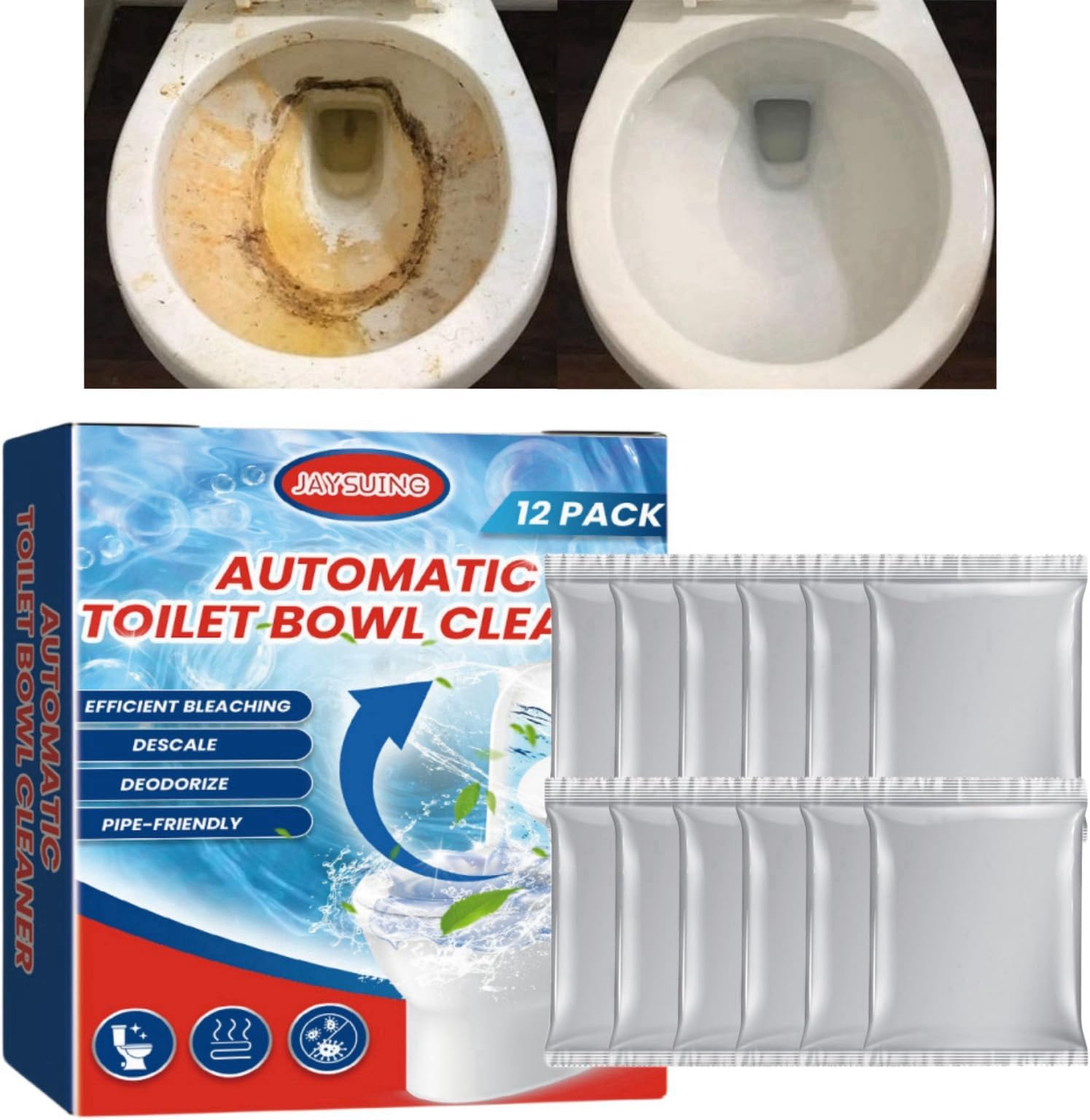 Toilet Bowl Cleaner,Toilet Cleaner,Toilet Active Tablets,Toilet Limescale Remover,Toilet Stain Remover Heavy Duty,Fizzy Foam Toilet Cleaner,Bleach Blocks for Toilet Cistern,Bleach Cleaner(12 PCS)