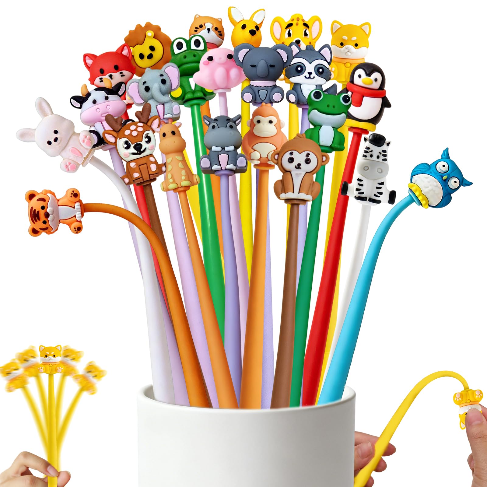 Zhirlyn Animal Pens Cute Pens Assorted Fun Gel Ink Pen for Birthdays, Classroom Prizes, School, Office Supplies (Animal, 24)