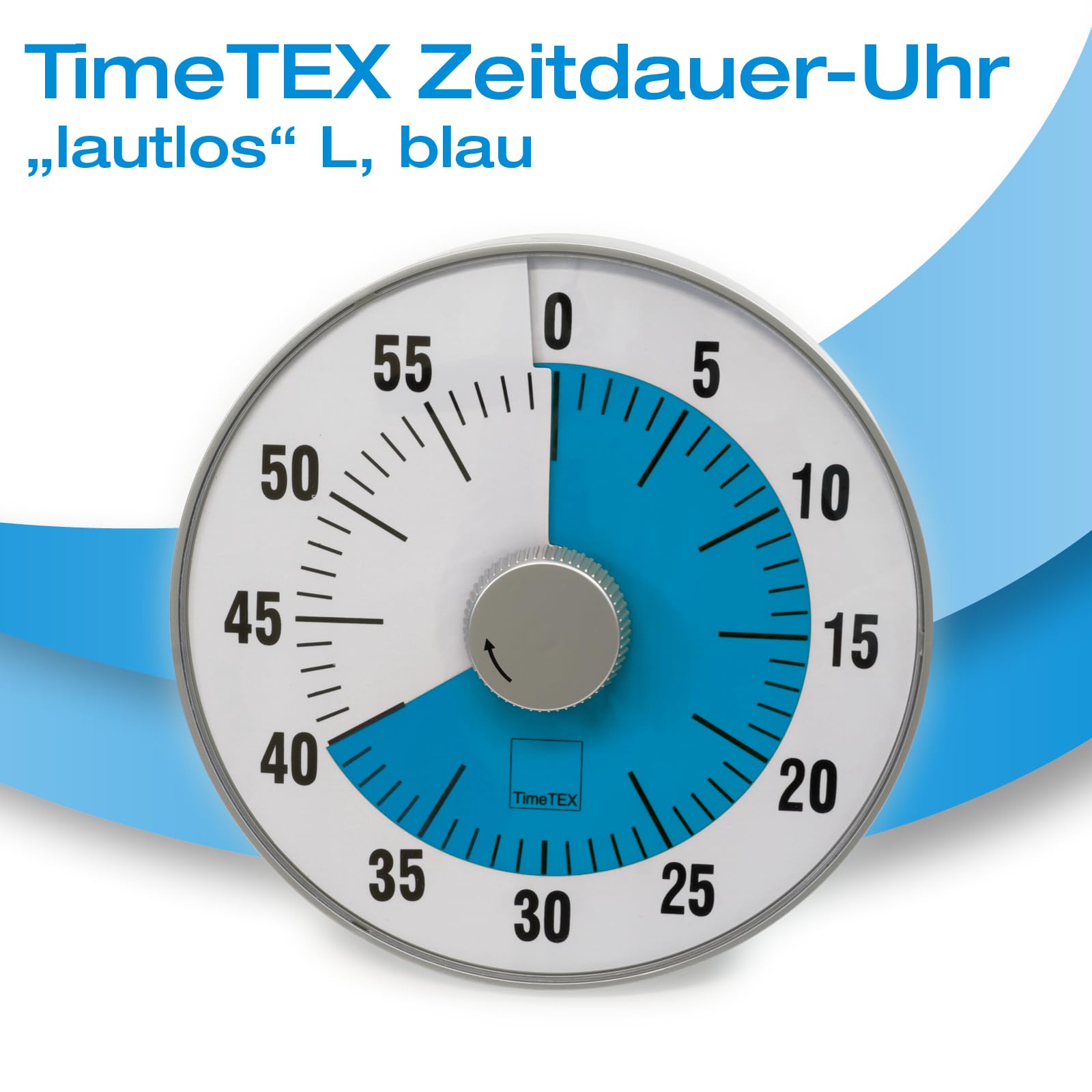 TimeTEX - Zeitdauer-Uhr L Blau| Lautloser 60 Minuten Countdown mit visuellem und akustischen Signal für Selbständigkeit | Inhalt: Batteriebetriebener Timer in Blau (Größe: ca. 19 cm ø)