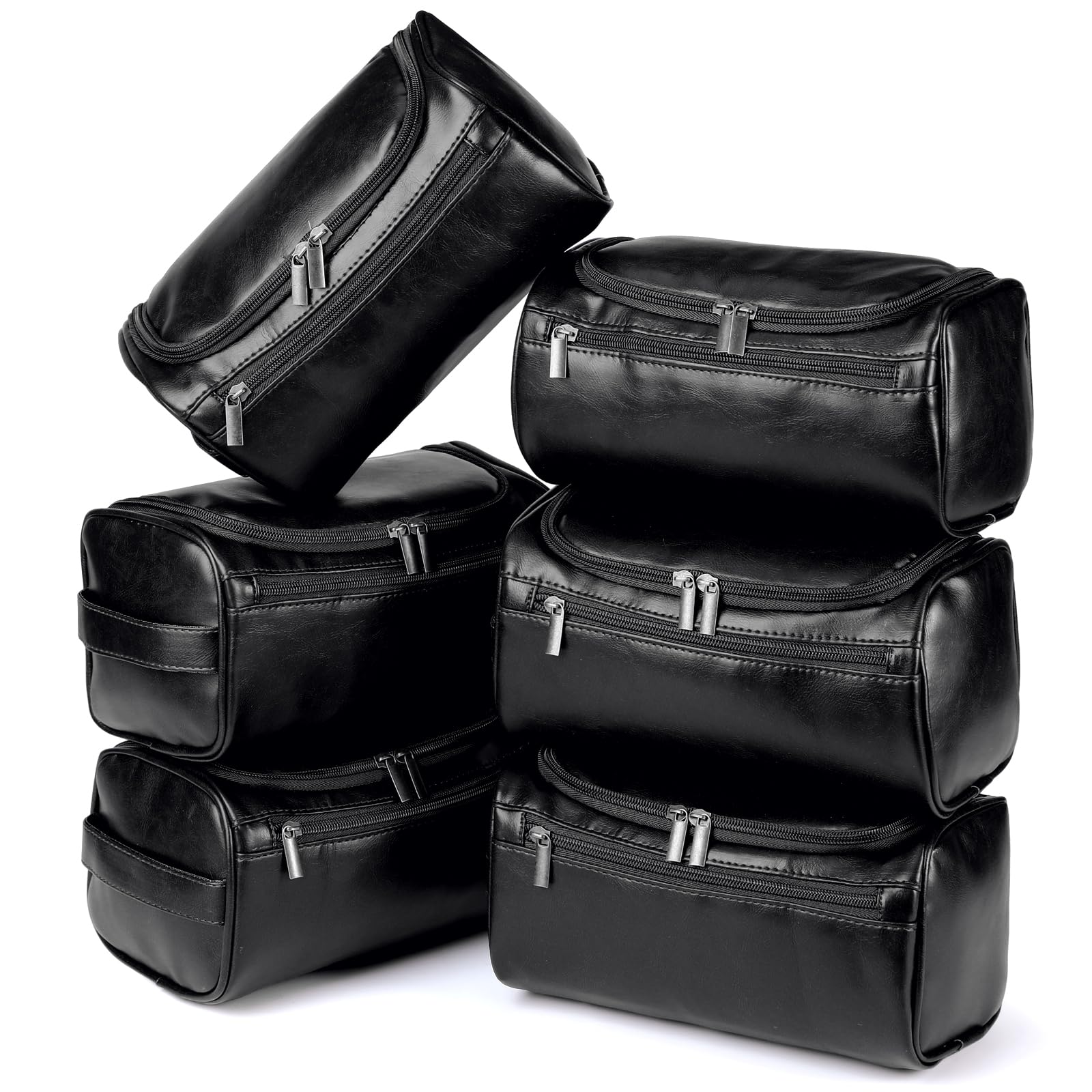 Aliceset 6 borse da toilette in pelle da uomo con gancio, regalo per testimoni dello sposo, borsa da viaggio in pelle regalo per lui, marito, padre, con manico laterale, nero