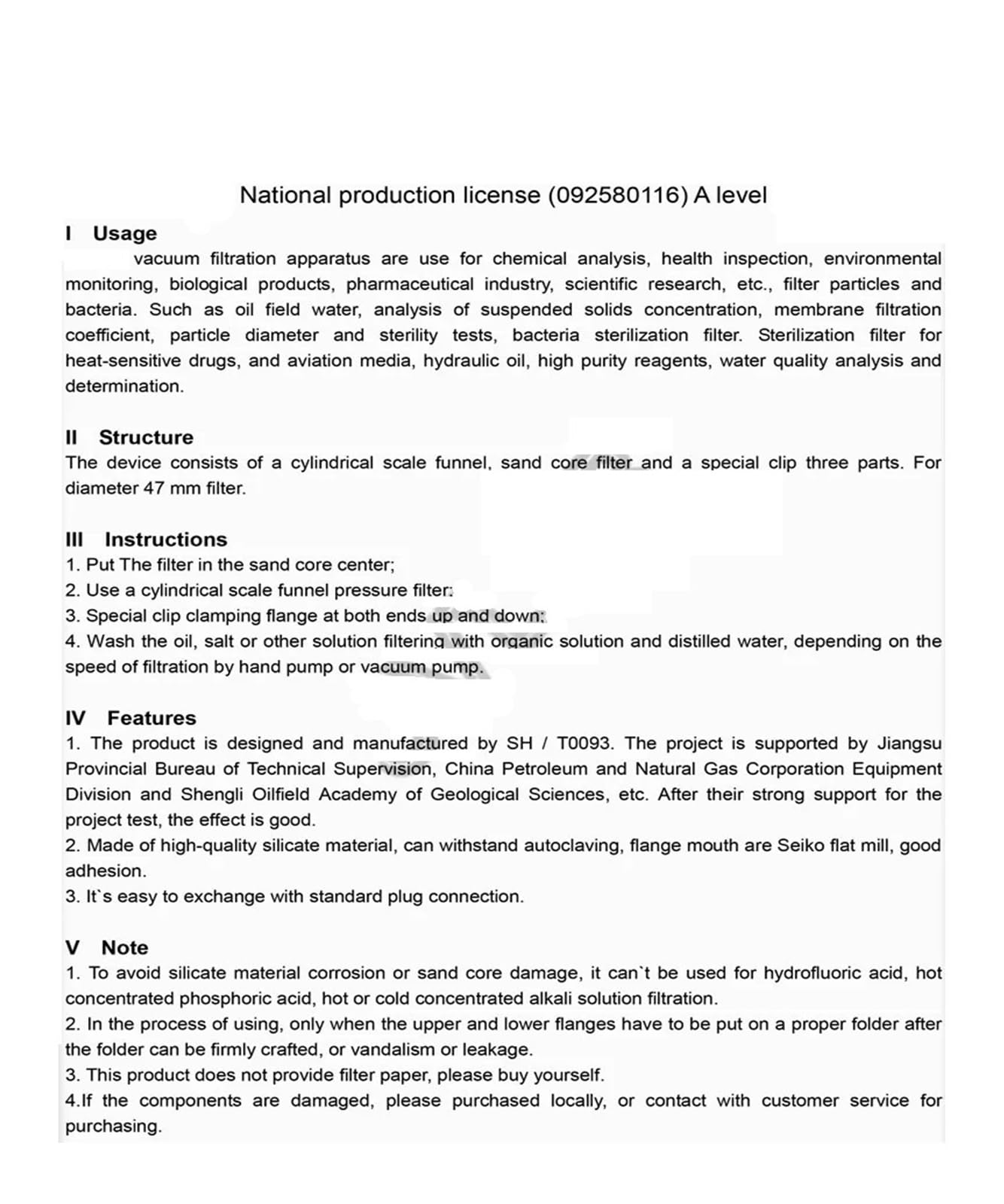 Set di dispositivi for la filtrazione di solventi da laboratorio da 1000 ml, dispositivo di filtrazione sottovuoto con nucleo in sabbia di vetro, con coppa filtrante da 300 ml e flacone di ricezione d