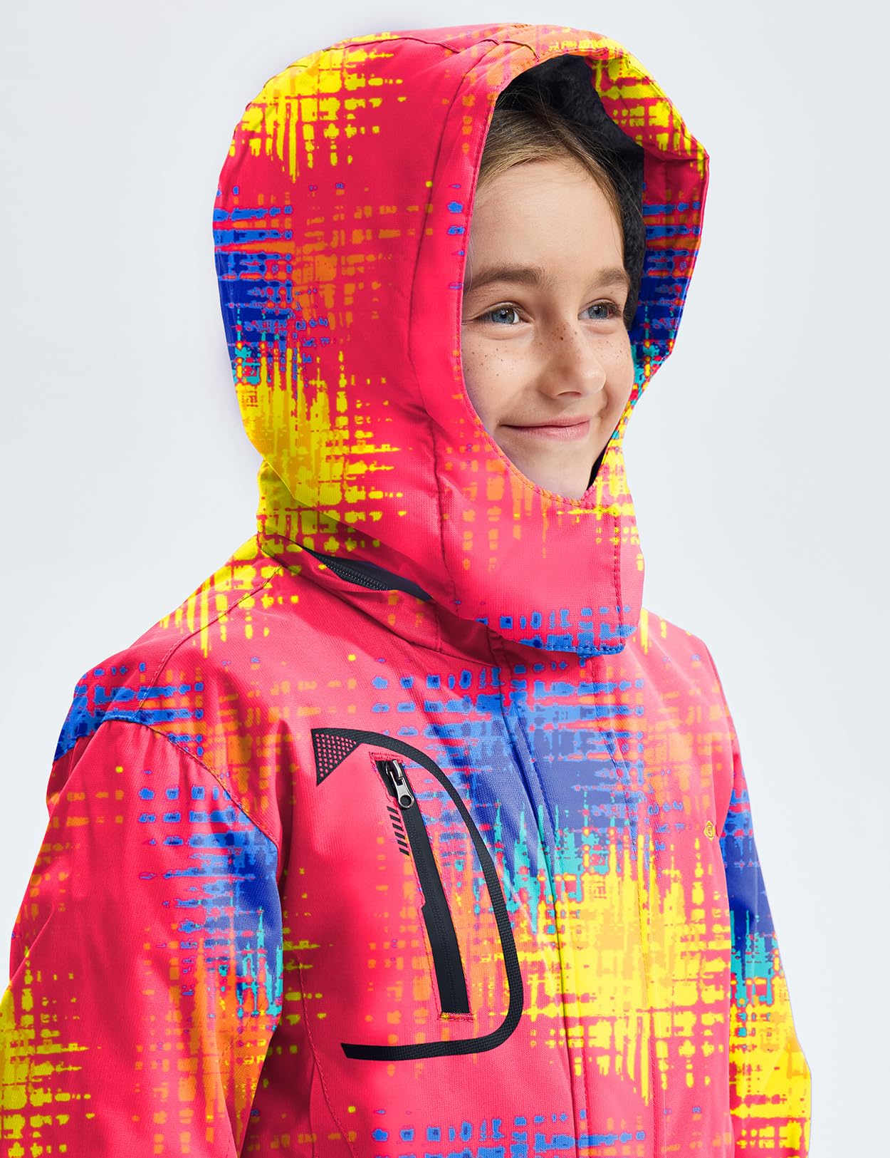 GEMYSE Chaqueta de Esquí para Niña Impermeable Abrigo de Invierno con Capucha Antiviento para Nieve Montaña con Forro Polar(Imprimir 2,140-146)