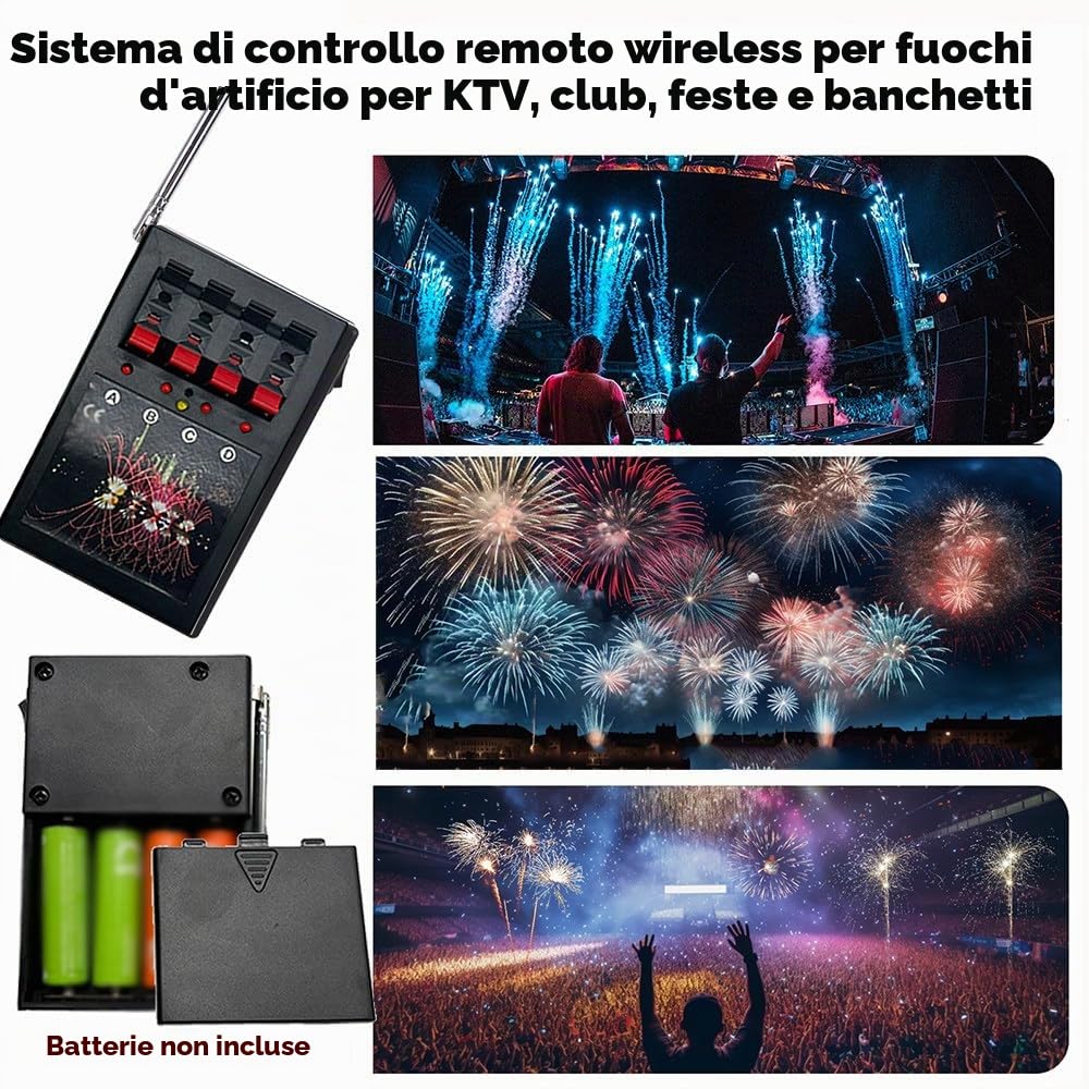 Sistema di sparo wireless per fuochi d'artificio – Sistema di accensione espandibile alimentato a batteria per matrimoni, feste e hotel, ecologico, comando a distanza per palcoscenico