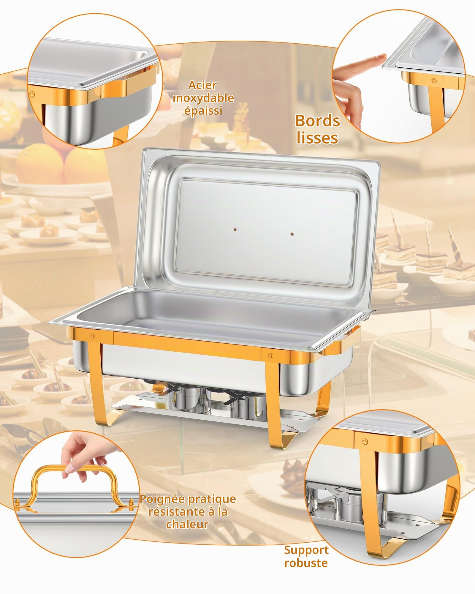 Garvee Lot de 2 Chafing Dishes Buffets Chauffants Rectangulaires 9L