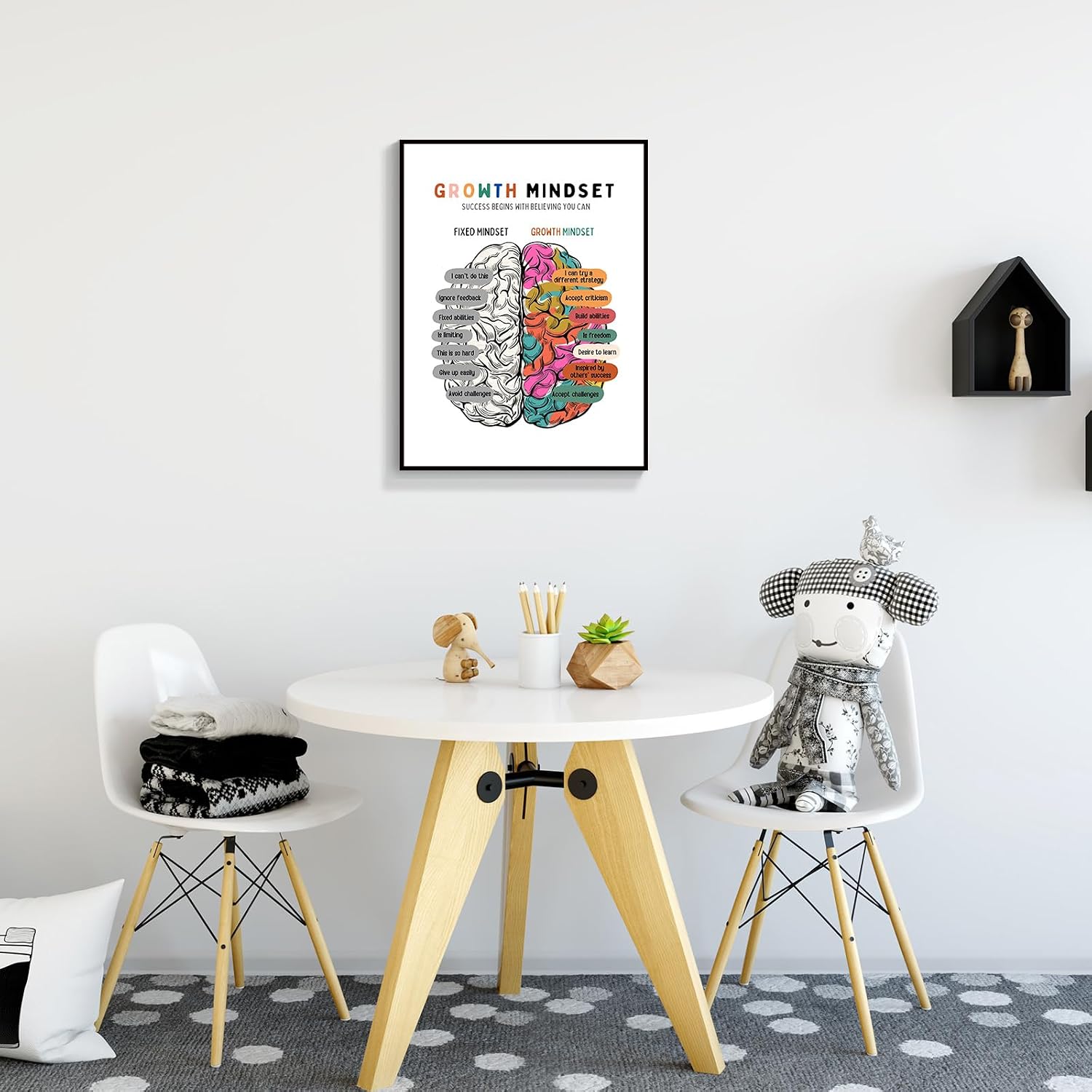 xbsifyiooa Classroom Growth Mindset Posters, Framed Positive Affirmations Quote Canvas Wall Art, Mental Health Therapy Office Motivational Decor, Calming Corner Kids Educational Prints 12x16in