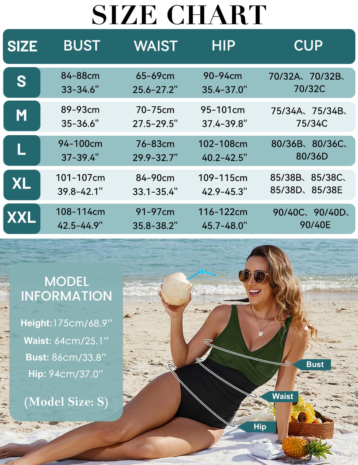 CMTOP Costume Intero Donna Contenitivo Controllo della Pancia Costumi da Bagno, Scollo a V Push Up Costume da Bagno Curvy Monokini Mare Spalline Regolabili Beachwear Swimwear