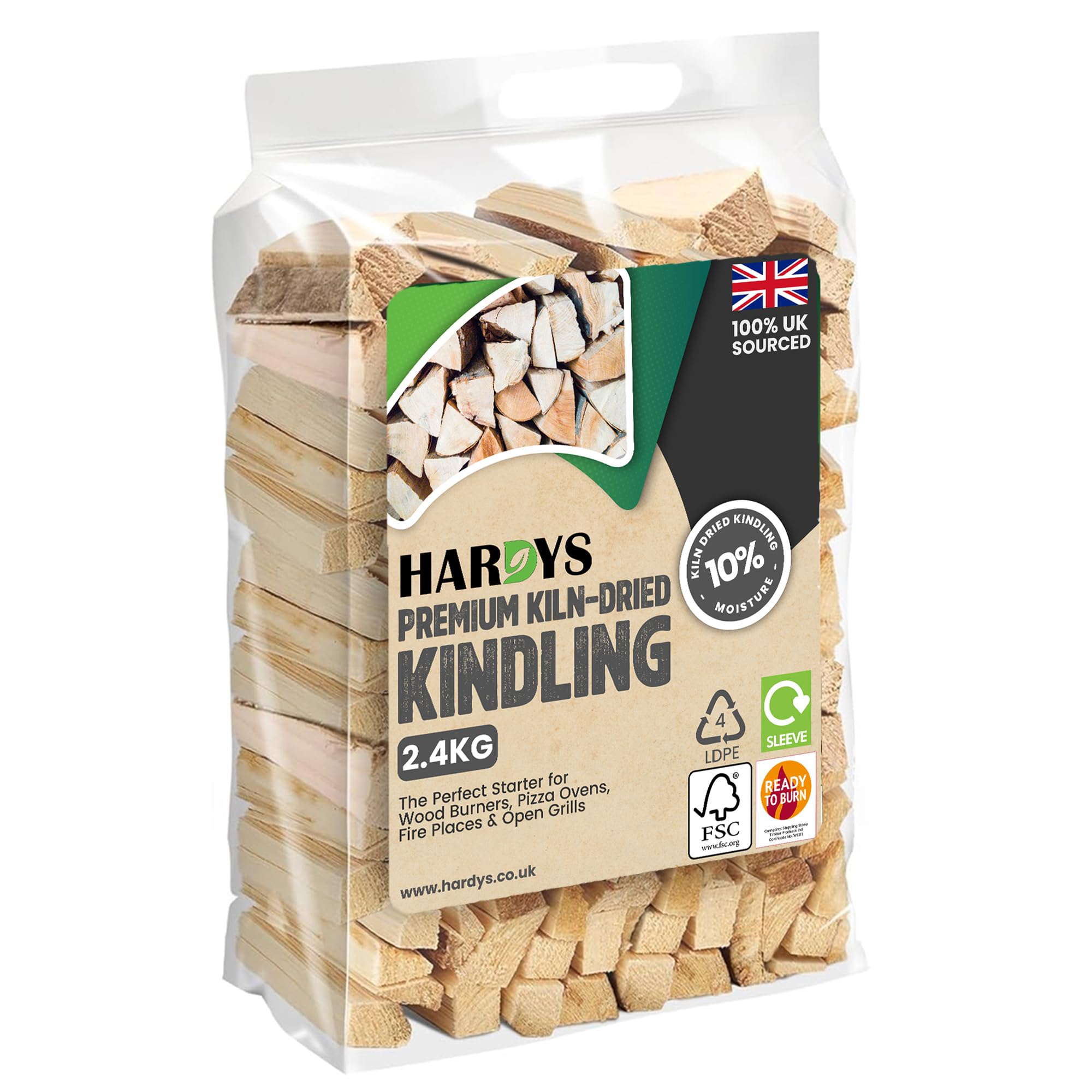 Hardys Brown Kindling Wood, 1 Pack - 2.4Kg Approx. | Instant Light Firewood Logs, Smokeless - Kiln Dried - Bbq, Fire Heat Logs For Wood Burner, Pizza Oven, Open Fire Pit