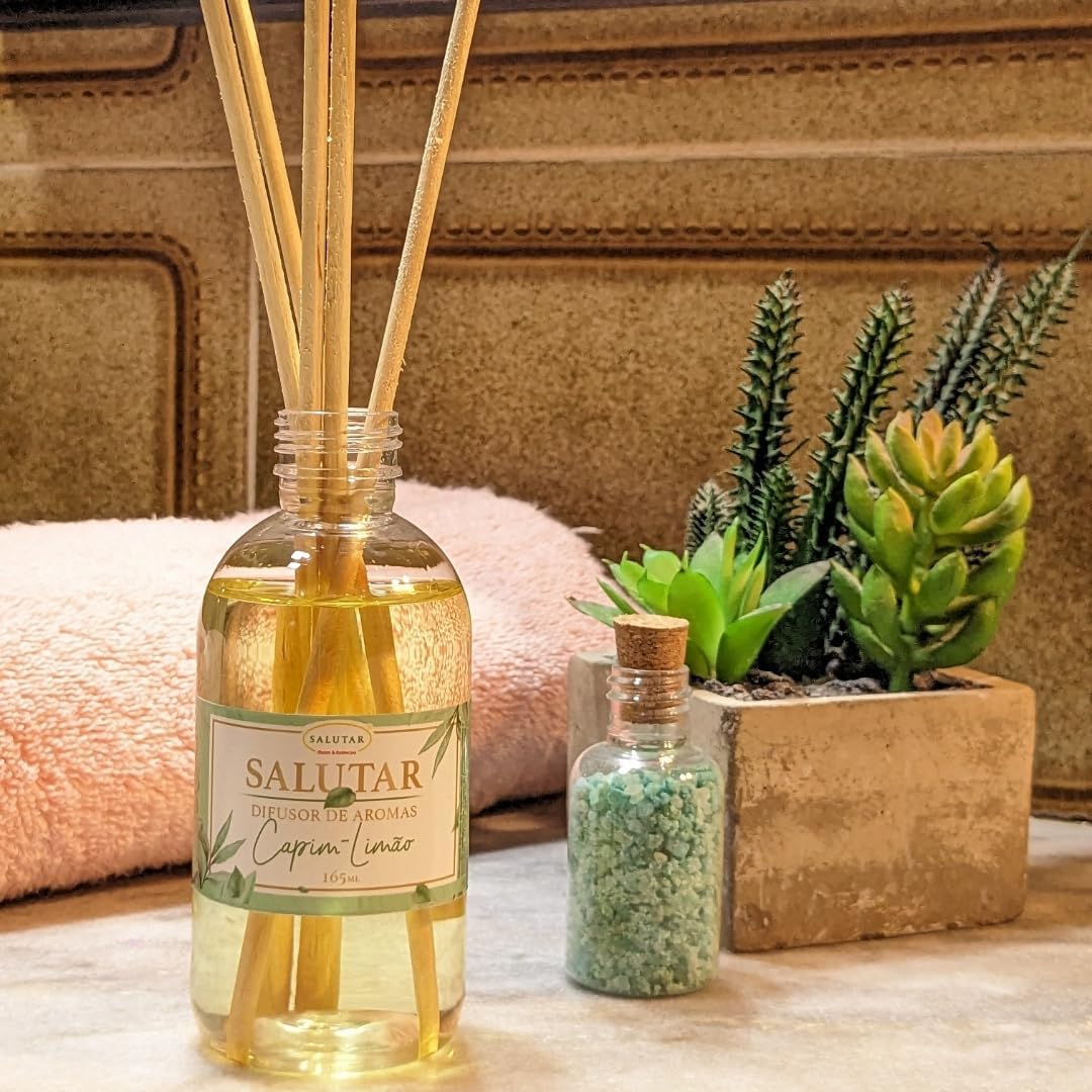 Aromatizador de Ambiente Capim-Limão 165 ml Difusor com 5 Varetas, Salutar Aromatizador de Ambiente Capim-Limão 165 ml Difusor com 5 Varetas, Salutar