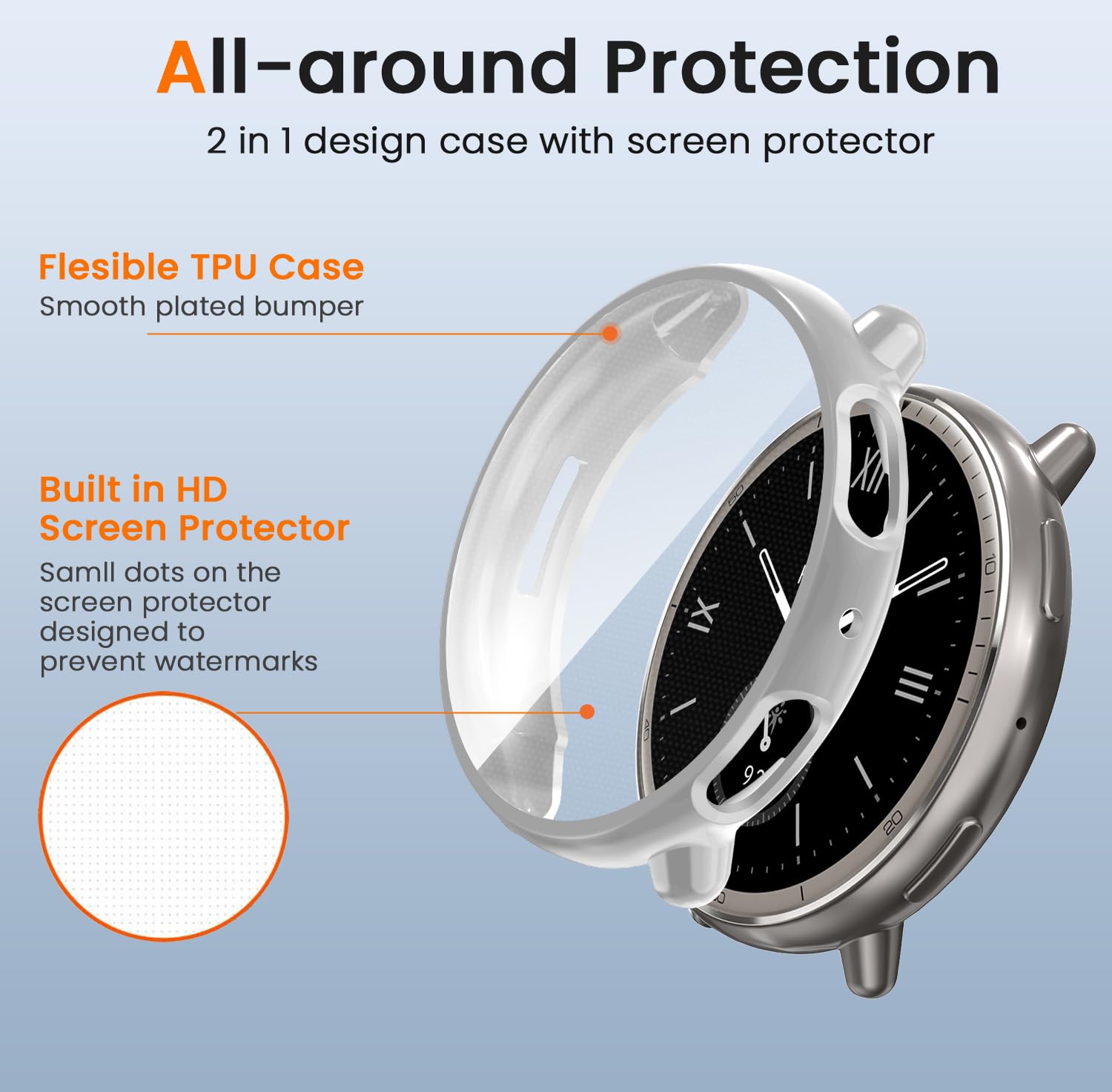 ivoler 3 sztuki etui z folią ochronną do Amazfit Active 2 (Round Edition), pełne pokrycie, odporne na uderzenia i zarysowania, cienkie, miękkie tworzywo TPU, przezroczyste + czarne + srebrne