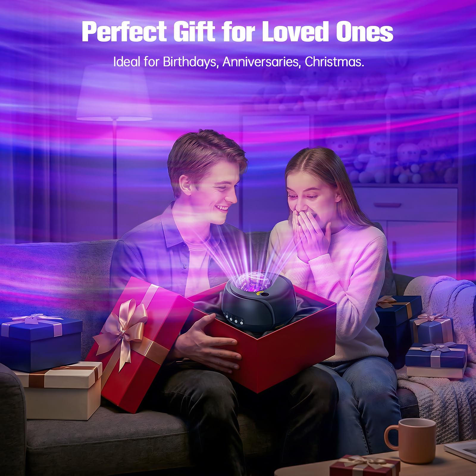 Galaxy Lights Projector 2.0 z największym zasięgiem, projektor gwiazd, ze zmieniającą się lampką nocną w kształcie mgły i galaktyki