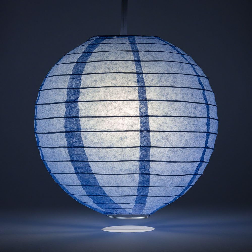 Quasimoon PaperLanternStore.com (5-Pack) 14 Inch Serenity Blue Round Paper Lantern, Even Ribbing, Hanging Decoration
