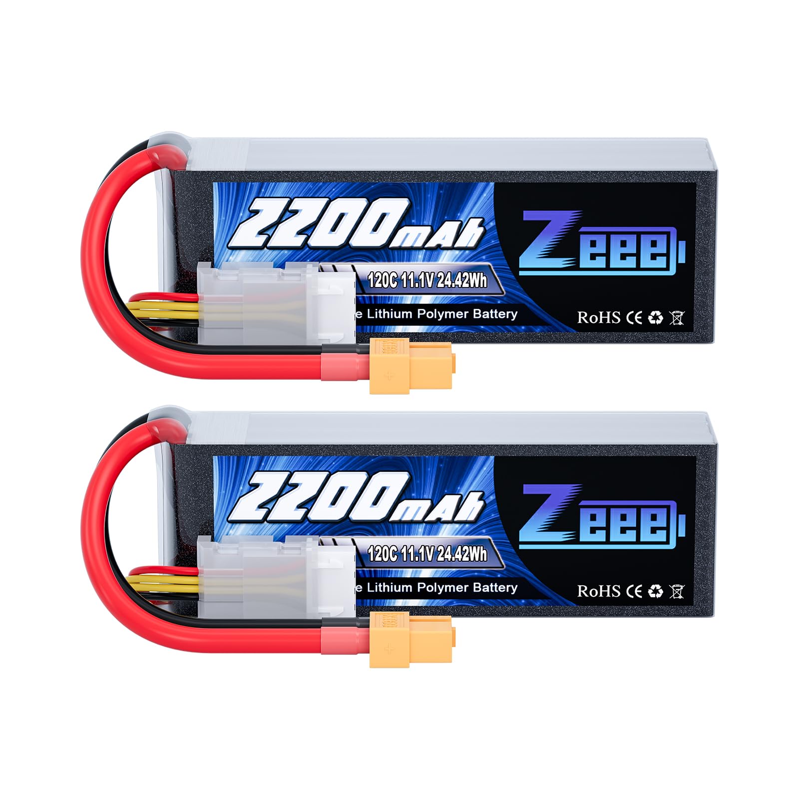 Zeee 3S Lipo Battery 2200mAh 11.1V 120C RC Battery with XT60 Plug RC Lipo for FPV Drone Quadcopter Helicopter Airplane RC Boat RC Car RC Models(2 Pack)