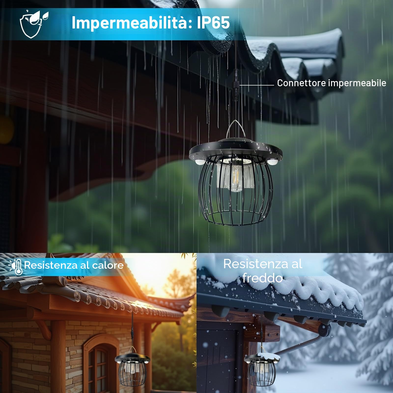 CREATESTAR Lampada a Sospensione Solare, Luce Solare LED Esterno con Telecomando IP66 Impermeabile Lampada da Esterno con Sensore di Movimento, Lampadario per Giardino Terrazza Garage