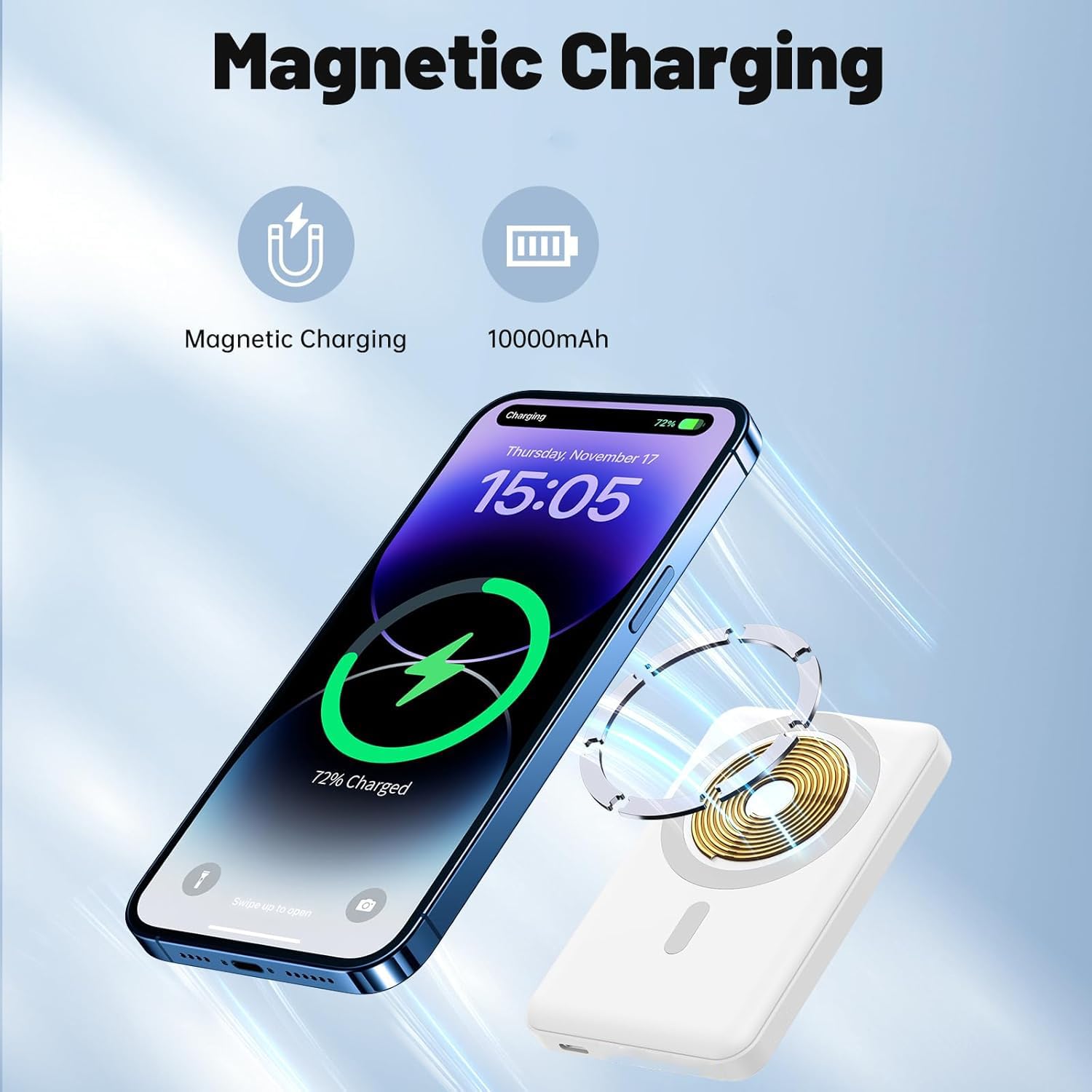 Power Bank 10000mAh, Wireless Magnetico Caricatore Powerbank, 20W Batterie Esterne Ricarica Rapida USB C Input & Output, Inalámbricos Portatile Batteria Esterna per iPhone 17 16 15 14 13 12 Serie - 4