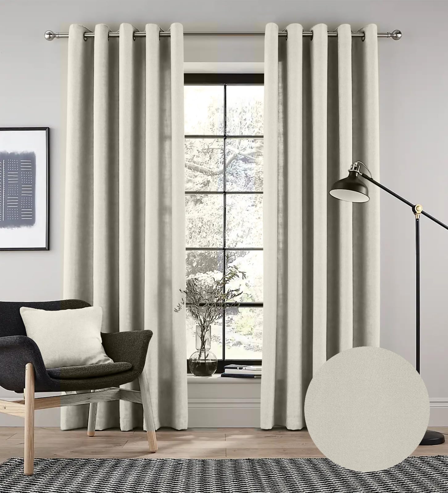 Casableu Long Luxurious Solid Cotton Look Curtains Set of 2 Sunblock Cream Plain Panama Design with Light Filtering and Grommet Eyelet for Bedroom Living Room Door Window 7 Ft 50 Inches Wide