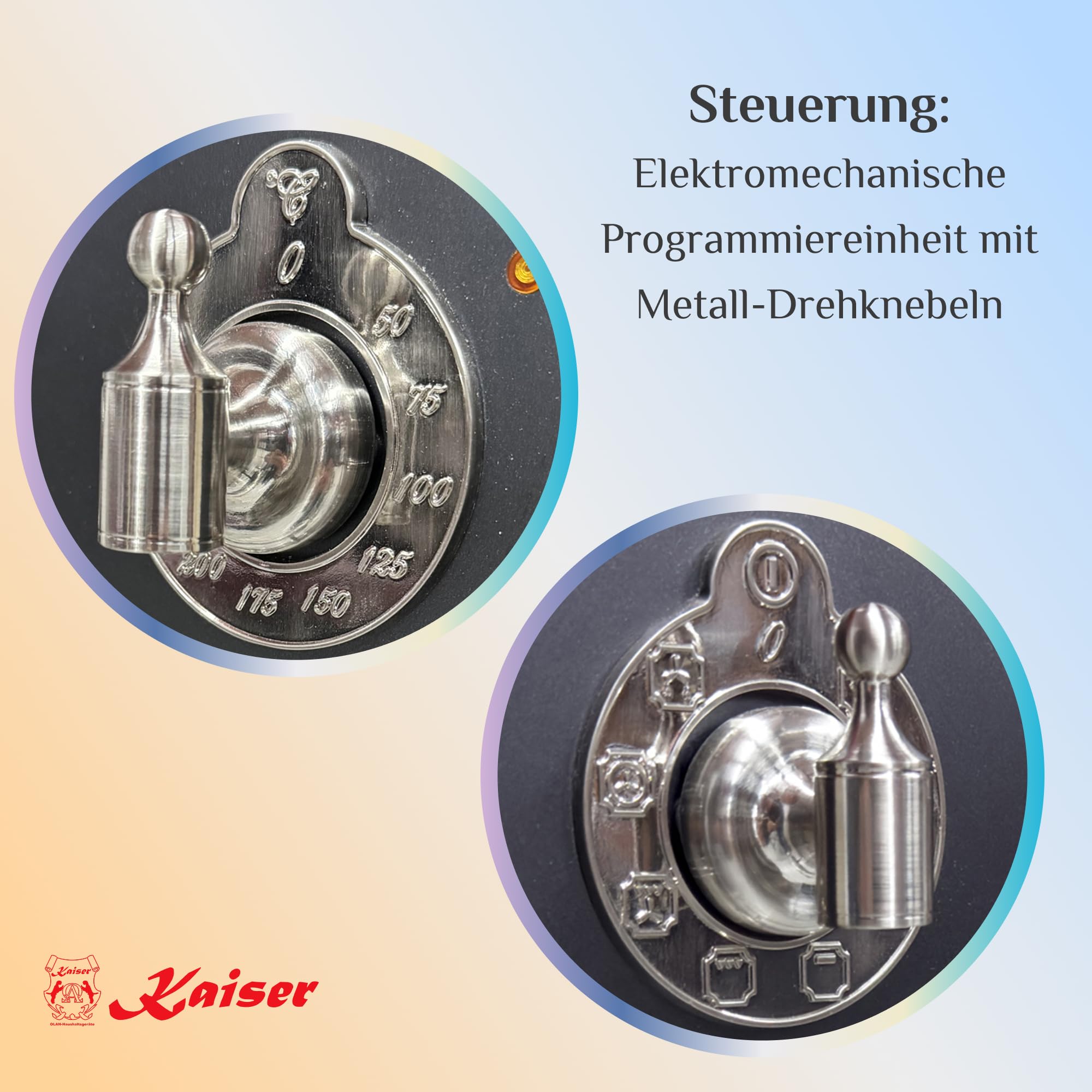 KAISER Einbaubackofen EH 6355 Em Sil mit 1-fach-Teleskopauszug, Retro Elektro Einbau Backofen Autark 60 cm 67L 8 Funktionen in Schwarz