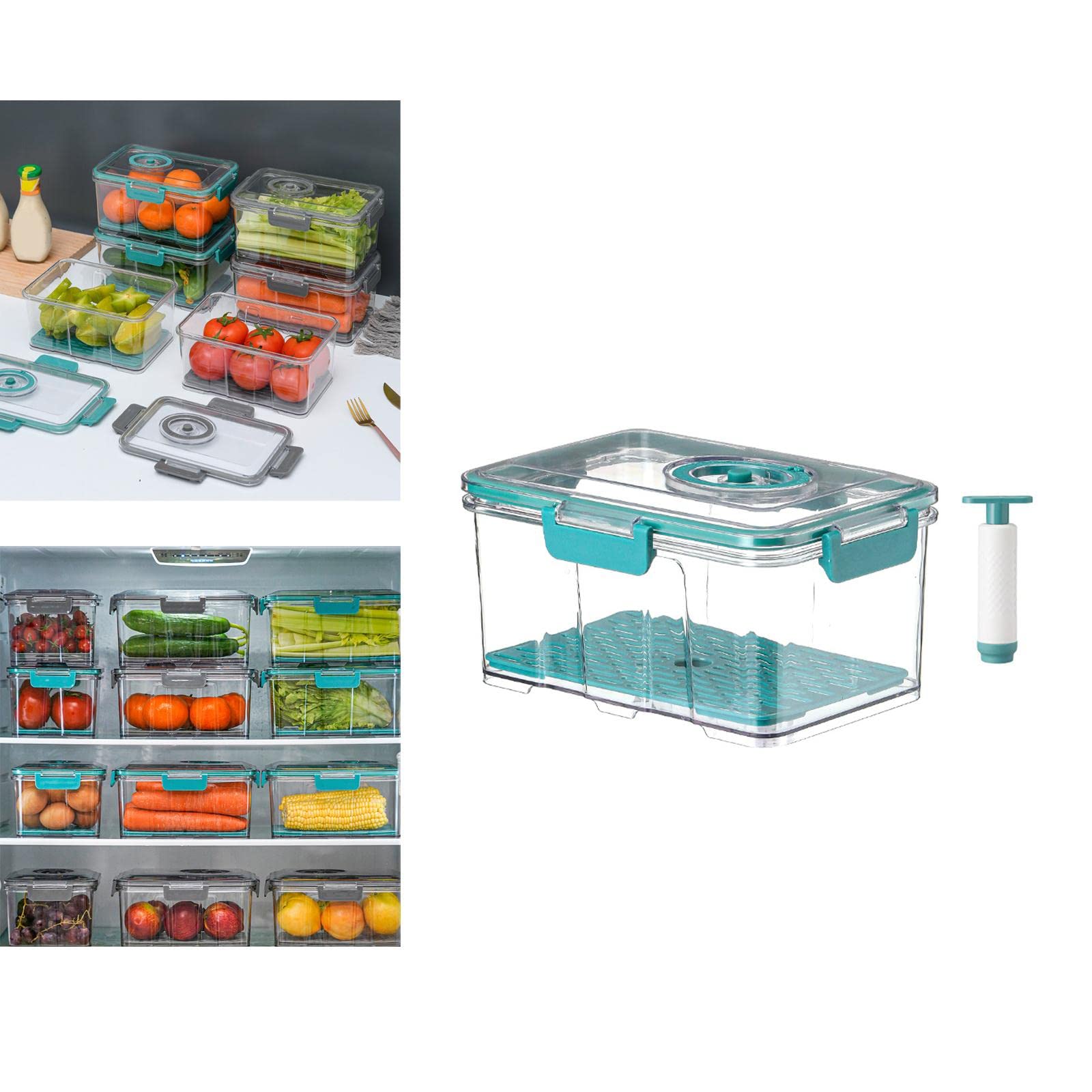 Baoblaze Vacuum Contenant Boîte Alimentaire Récipient Préservation sous Vide Récipient Plastique avec Pompe Manuel Fermeture Robuste Adapté pour Cuisine Bureau, Vert 2.5L