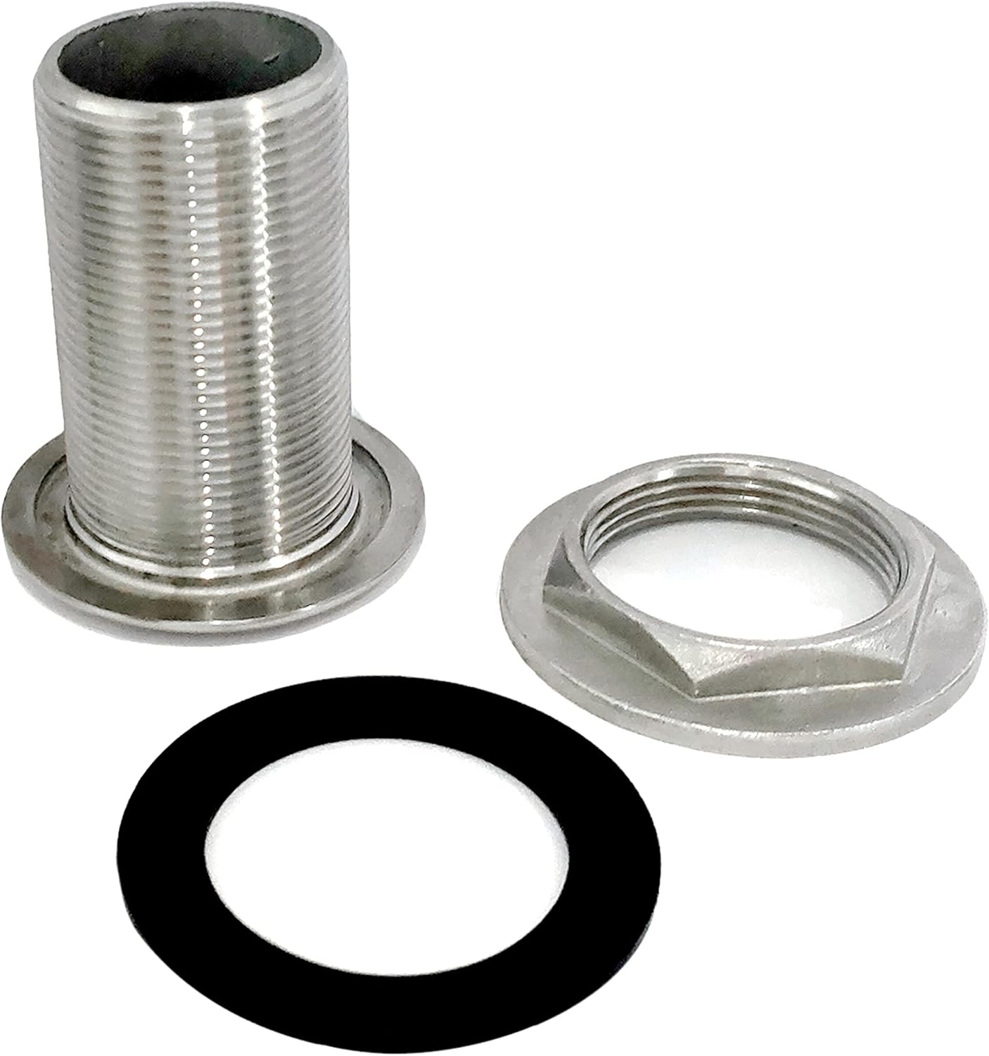 1Pack Stainless Steel 316 Straight Thru Hull Fitting Drain Thread Hose Barb Scupper Hose with Nut，Marine Bilge Pump Drain Vent Aerator Hose Yacht Water Outlet Port