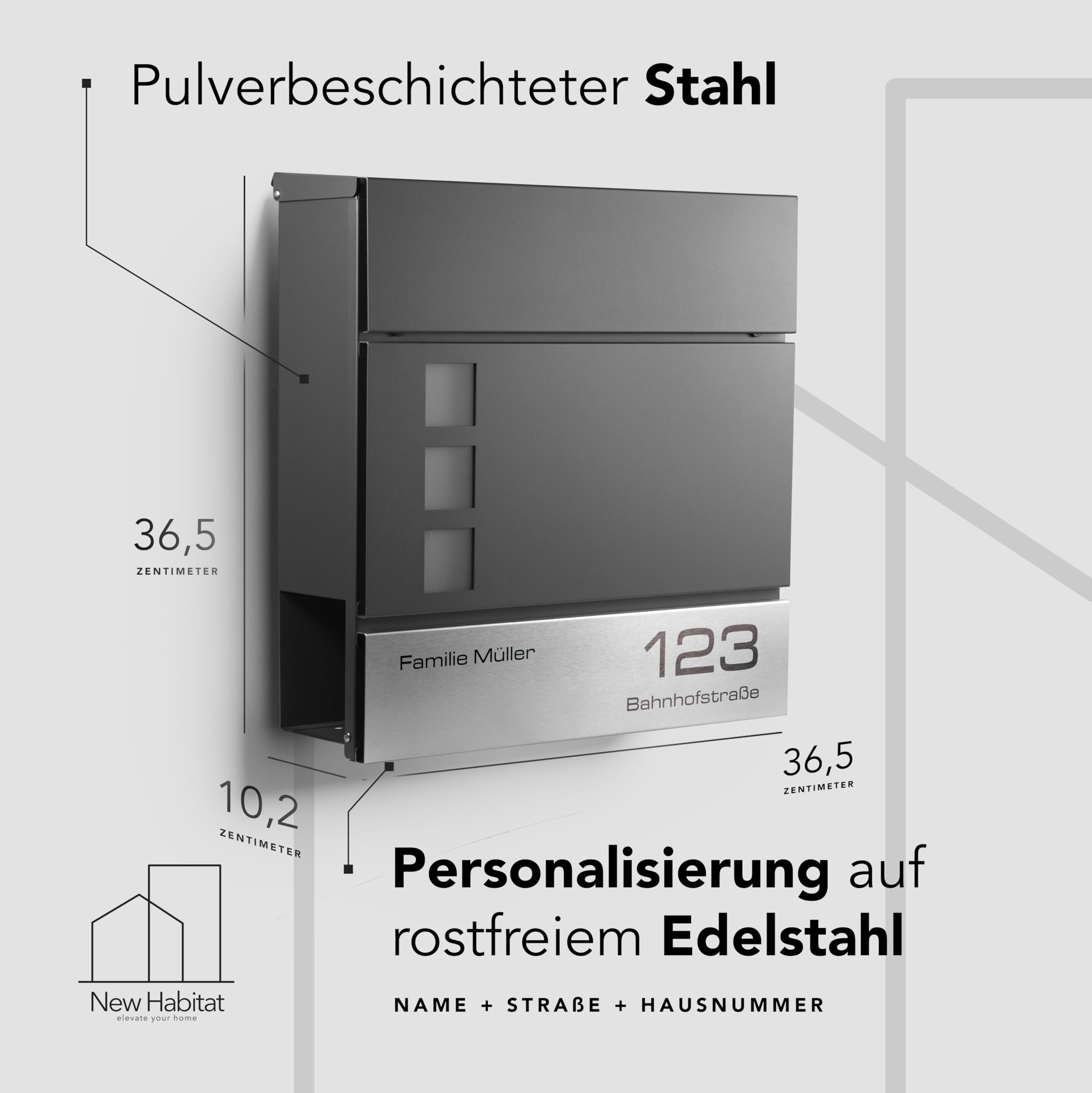 NewHabitat - Briefkasten London personalisiert - Anthrazit RAL 7016