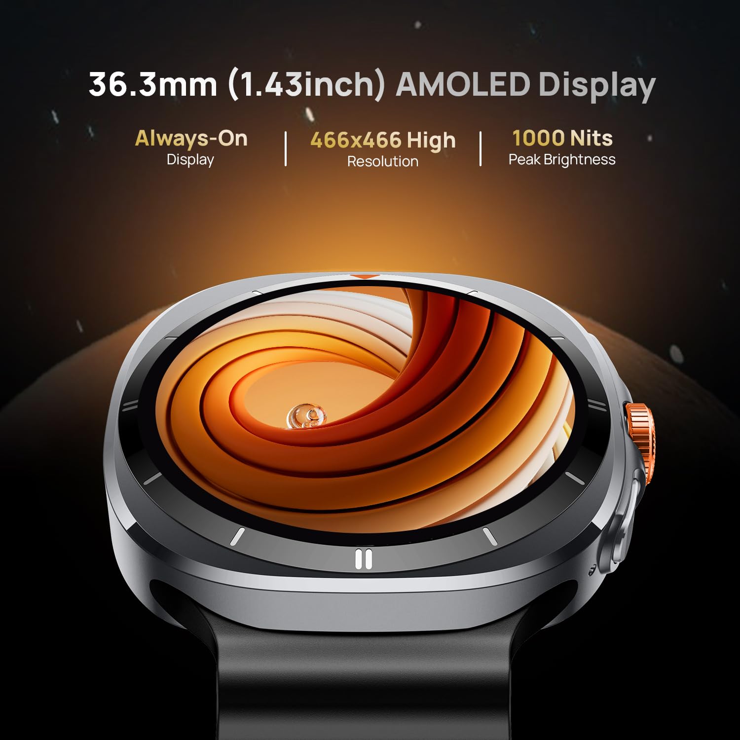 Fire-Boltt Axiom Round Smart Watch 1.43″ Super AMOLED Display with Always‑On Mode, Bluetooth Calling, Rotating Crown, SPO₂ & Heart Rate Monitor, IP67 Waterproof Silicone Smartwatch for Men - Black — Amazon image 4