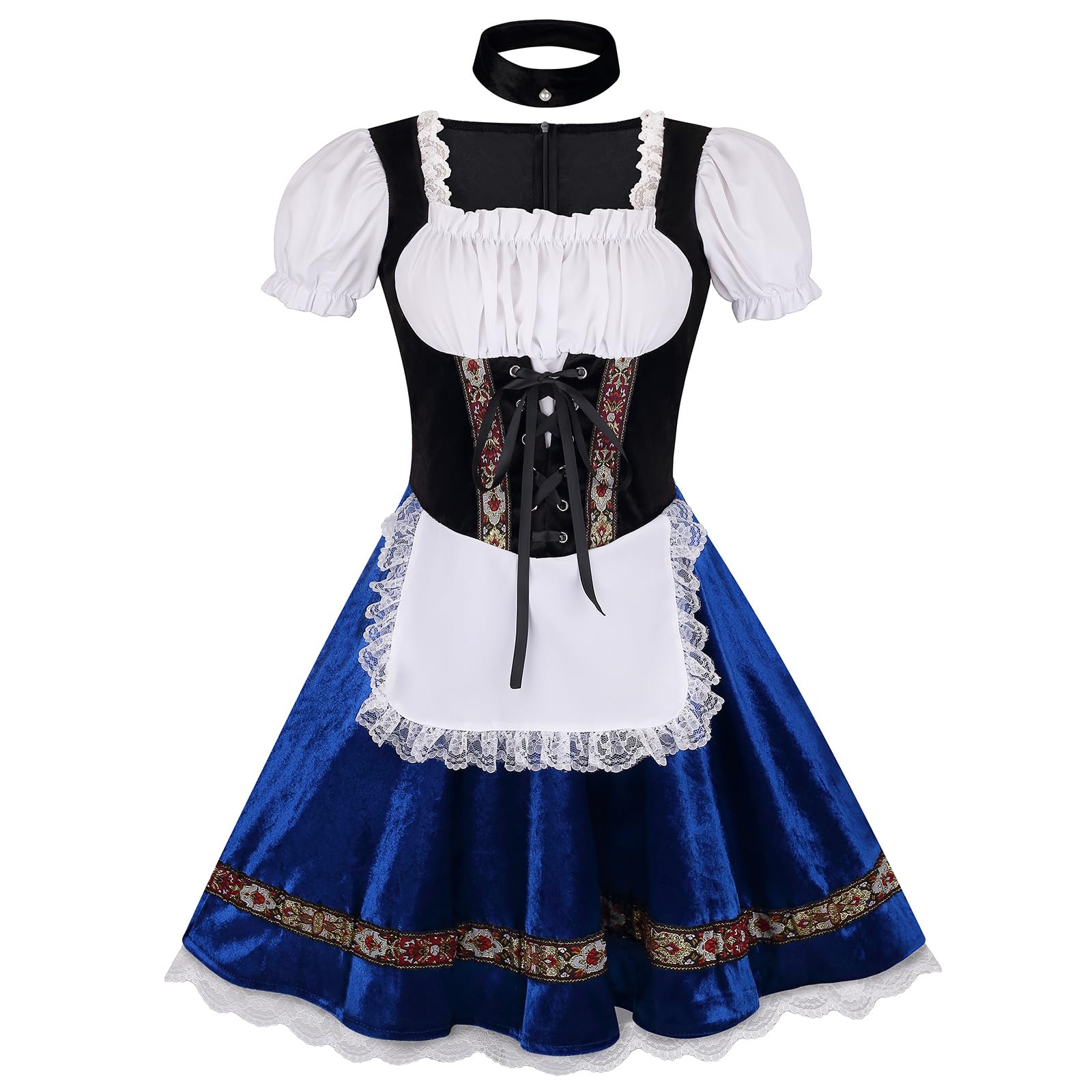maxToonrain Oktoberfest Outfit Women Socks,Women's German Beer Bavarnian Traditional Short Sleeve Velvet Halloween Costume Fancy Dress for Womens(Blue M)