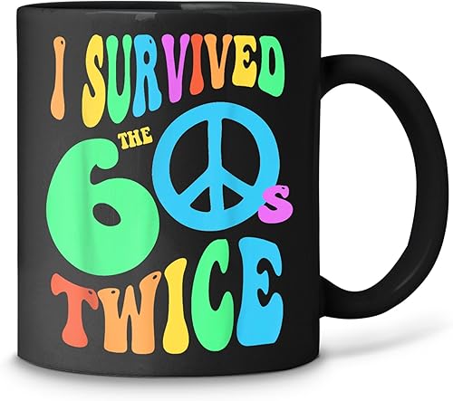 Vista 8 de Retro I Survived My Sixties TWICE 70th Birthday Joke 60s Acent Taza de café de 11 onzas