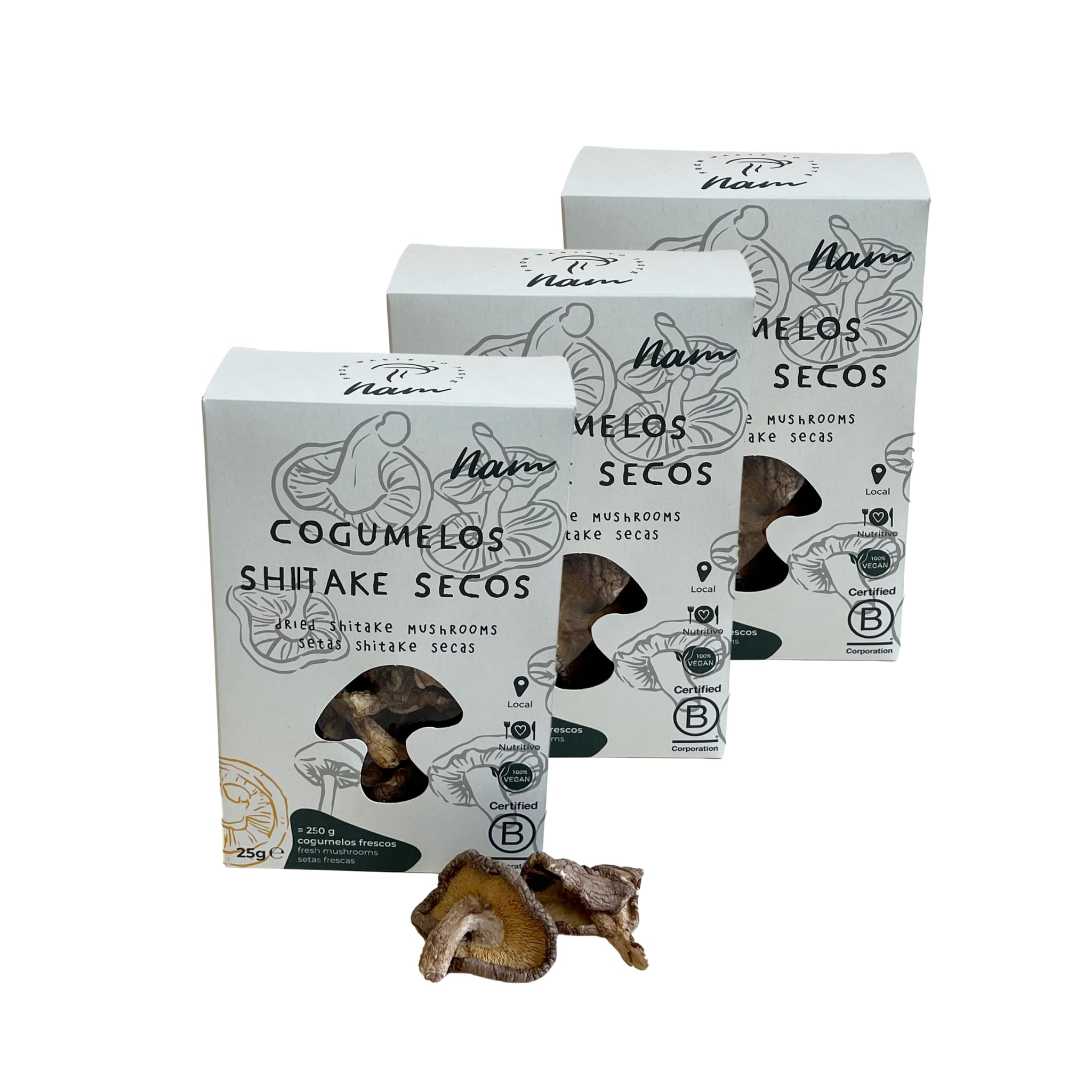 Setas Shiitake Deshidratadas 3x25g Champiñones Secos Comestibles Naturales