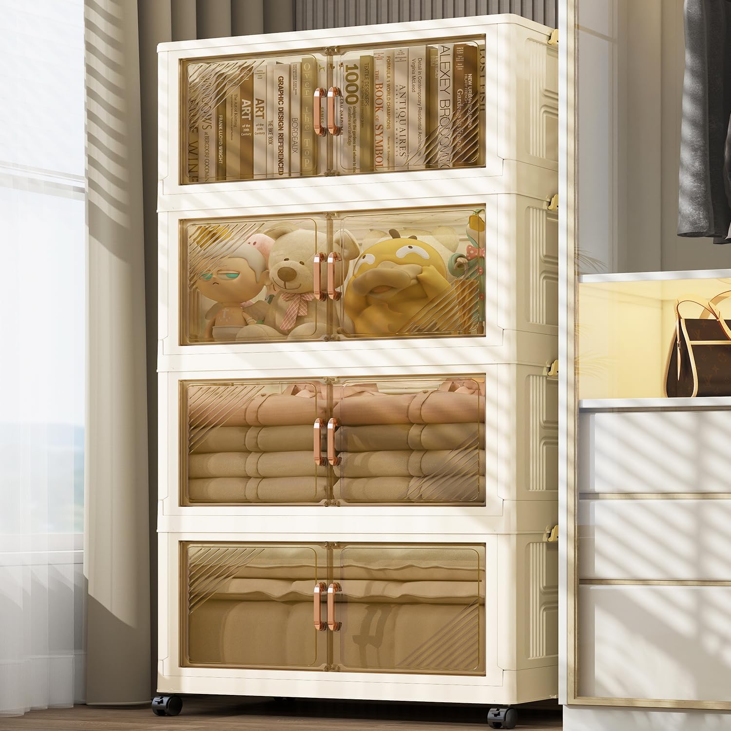 23 Gal Stackable Storage Bins with Lids, Closet Organizers and Storage, Collapsible Storage Bin with Wheels, Plastic Clothes Storage Cabinet Containers for Home,Office,Dorm 4Packs 23 Gal Stackable Storage Bins with Lids, Closet Organizers and Storage, Collapsible Storage Bin with Wheels, Plastic Clothes Storage Cabinet Containers for Home,Office,Dorm 4Packs