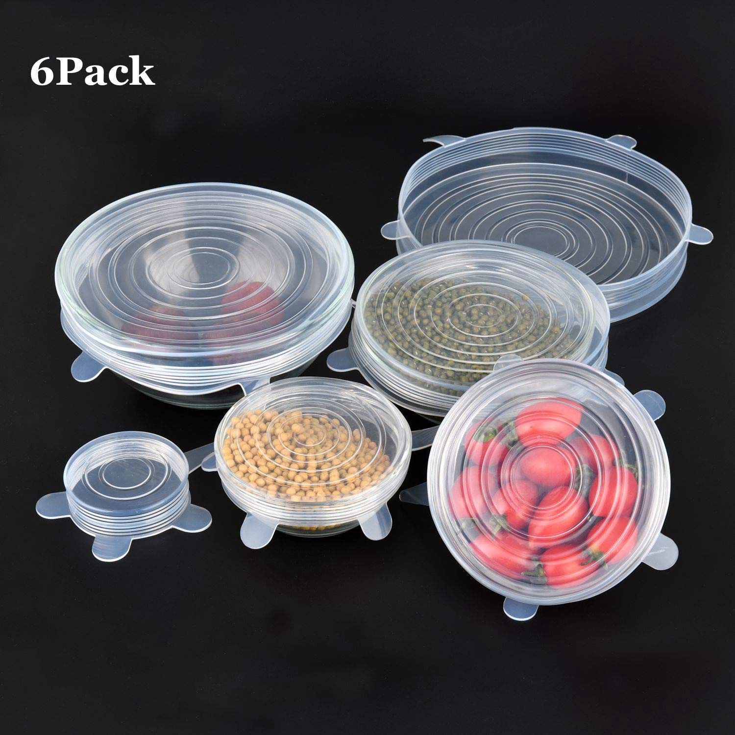 Helpcook Silicone Stretch Lids,6 Pack Various Sizes Food Storage Covers, Durable and Stretchable Silicone Lids,Perfect for Various Sizes of Containers(White)