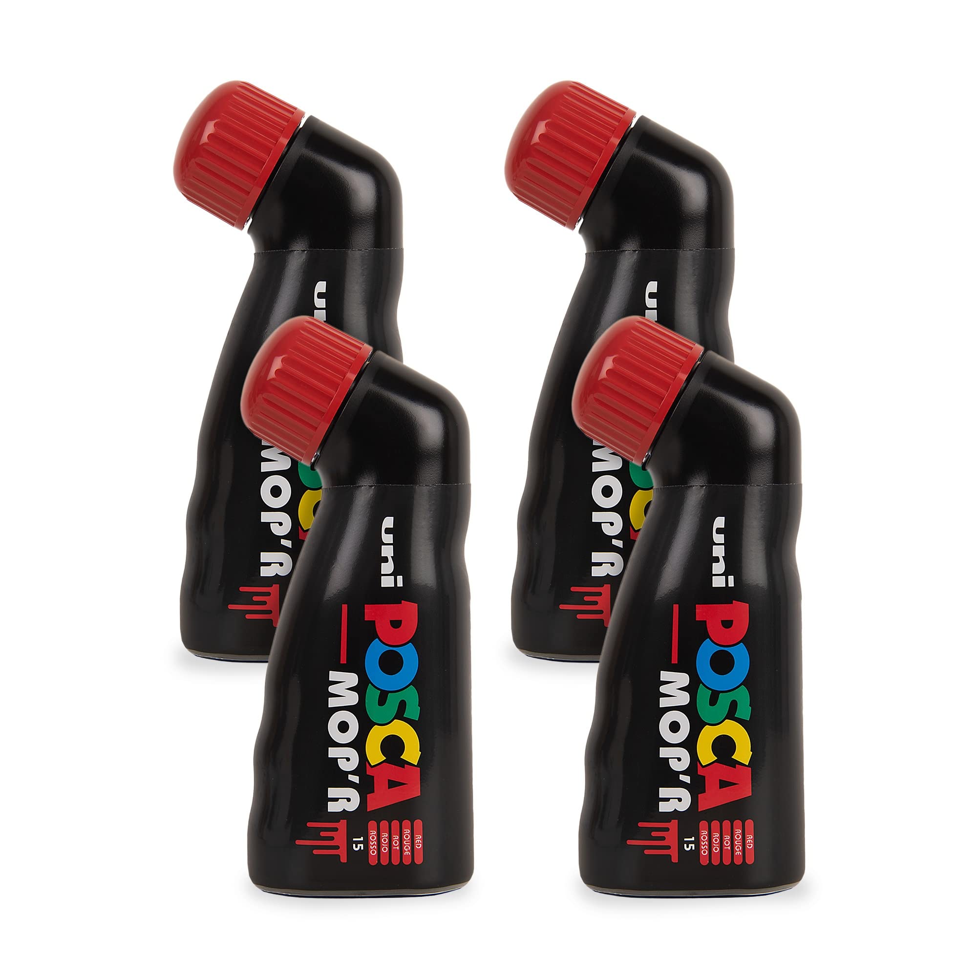 POSCA - Uni Mitsubishi Pencil – Marker MOP'R – runde Spitze XXL 3 – 19 mm – ergonomische Form, halb-glattes Gehäuse – Marker auf Wasserbasis – alle Untergründe – Rot X4