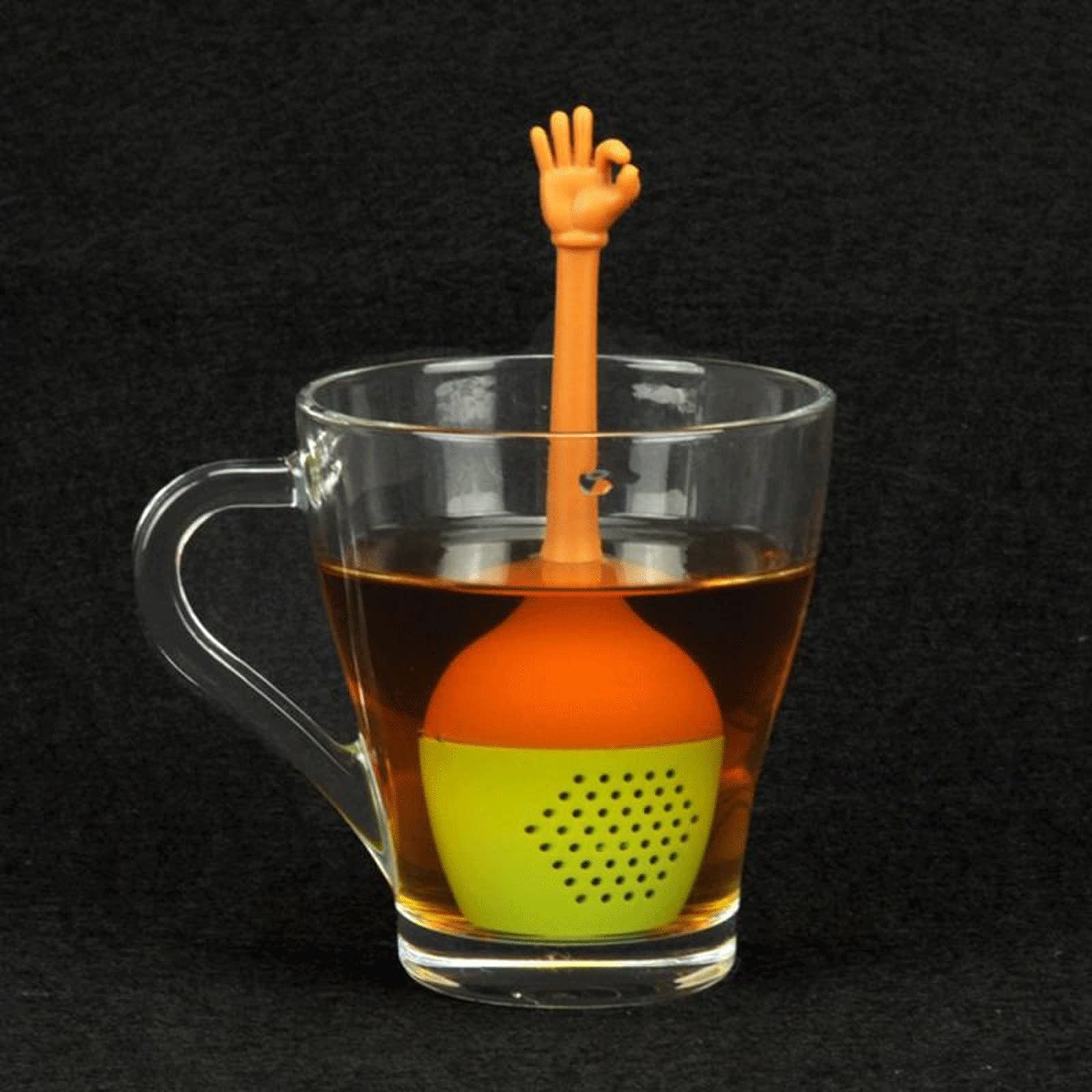 Colador de té, colador de té, infusor de té divertido con gestos de mano, colador de té de silicona de grado FDA, soporte de especias de hierbas para hojas sueltas, accesorios de cocina (E)