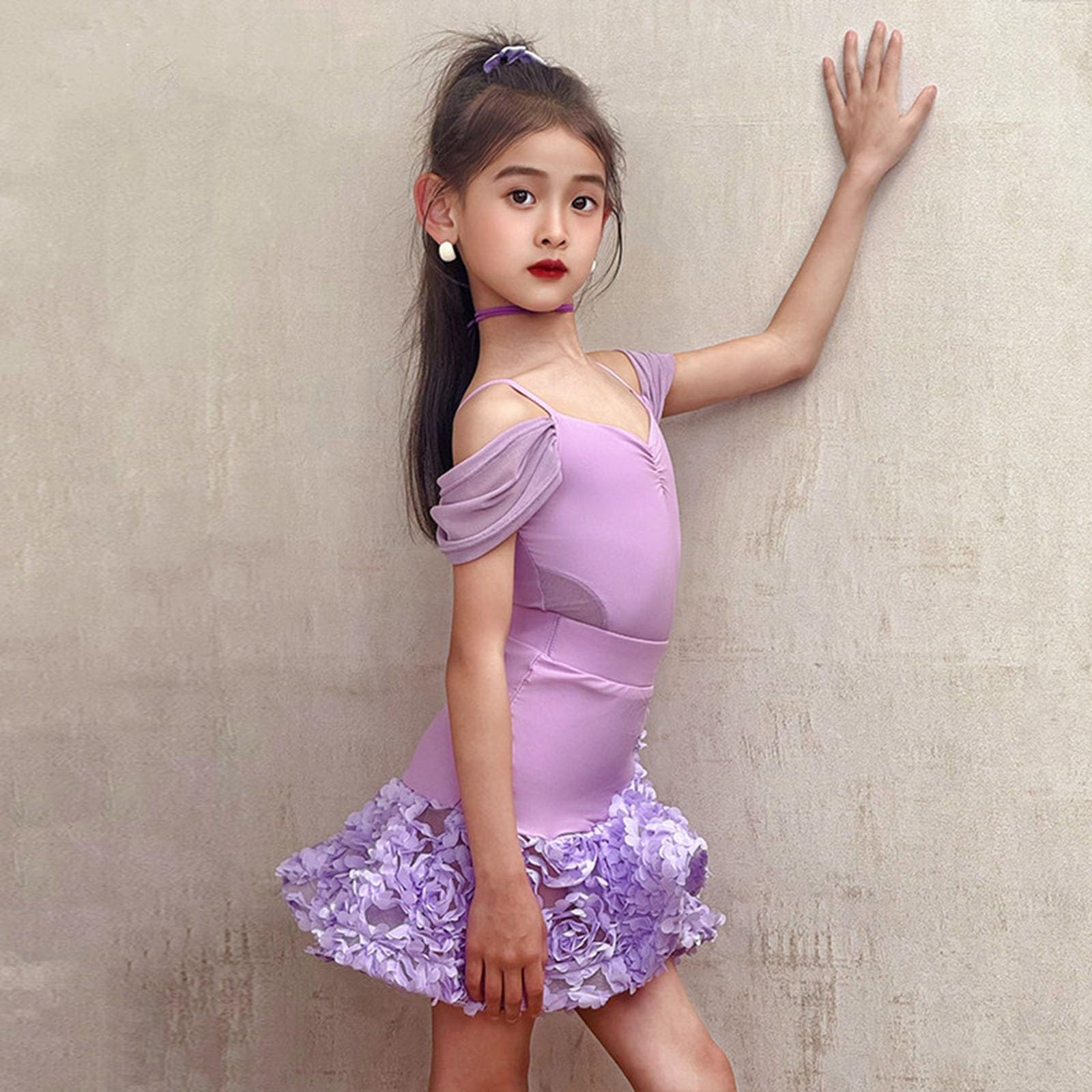 MEECHI Vestido De Baile Latino con Flores 3D For Niña Traje De Actuación