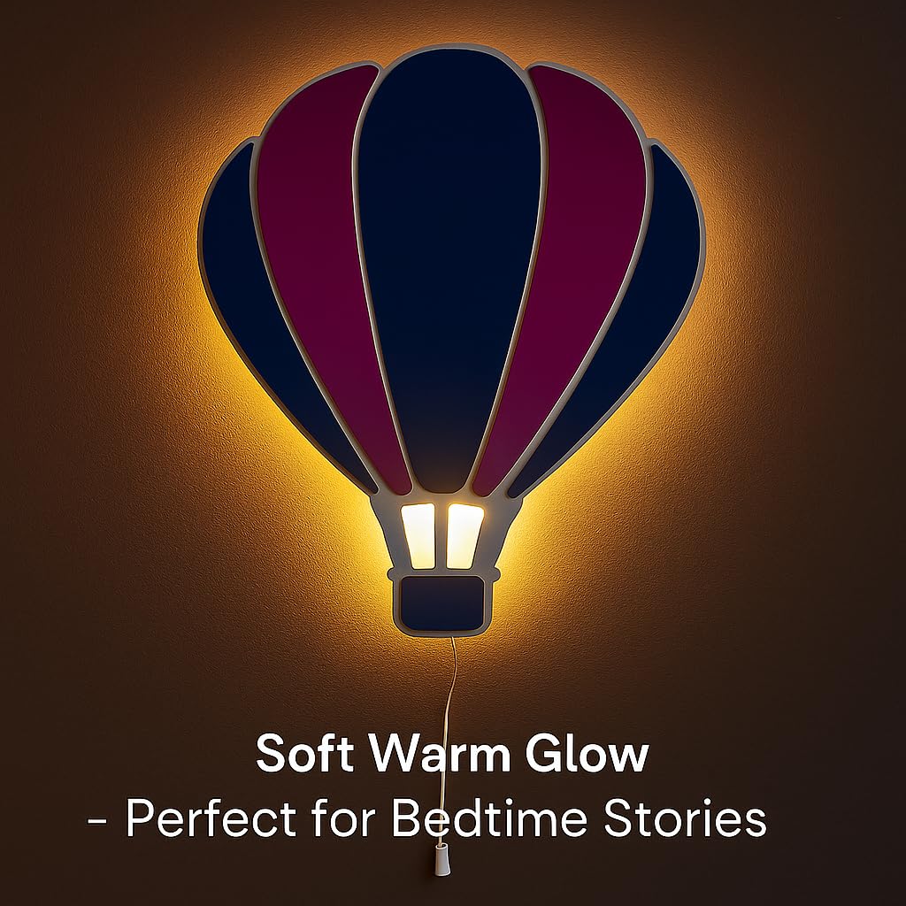 LET'S DIY Hot Air Balloon LED Wall Night Light, Decorative Lamp for Nursery and Kids Room, Blue and Gold 3