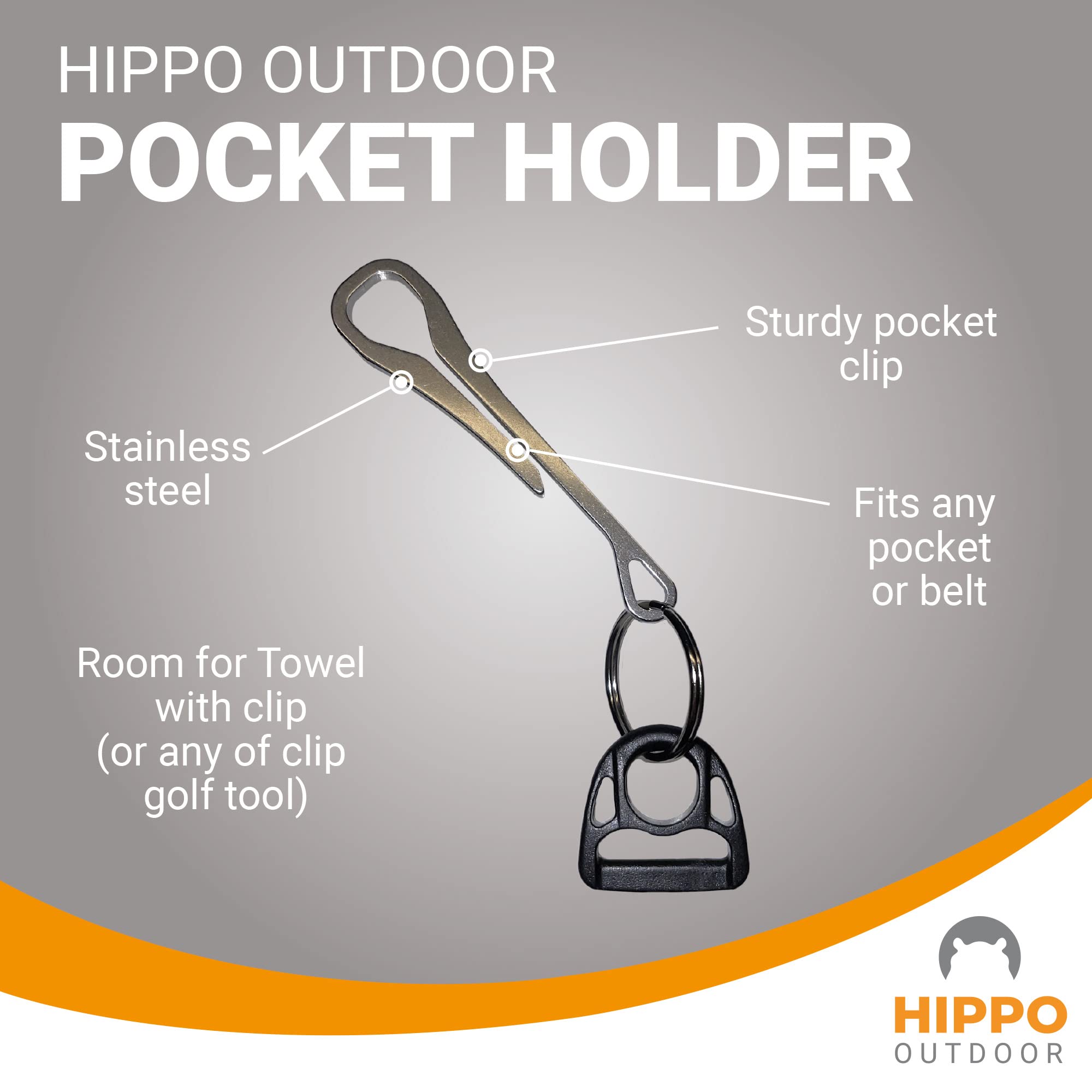 HIPPO OUTDOOR Pocket Holder for Green Towel - Wipe Ball Before Putting, Belt Pocket Clip Golf Bag Accessories, Quick-Release, Clip Concept 8172