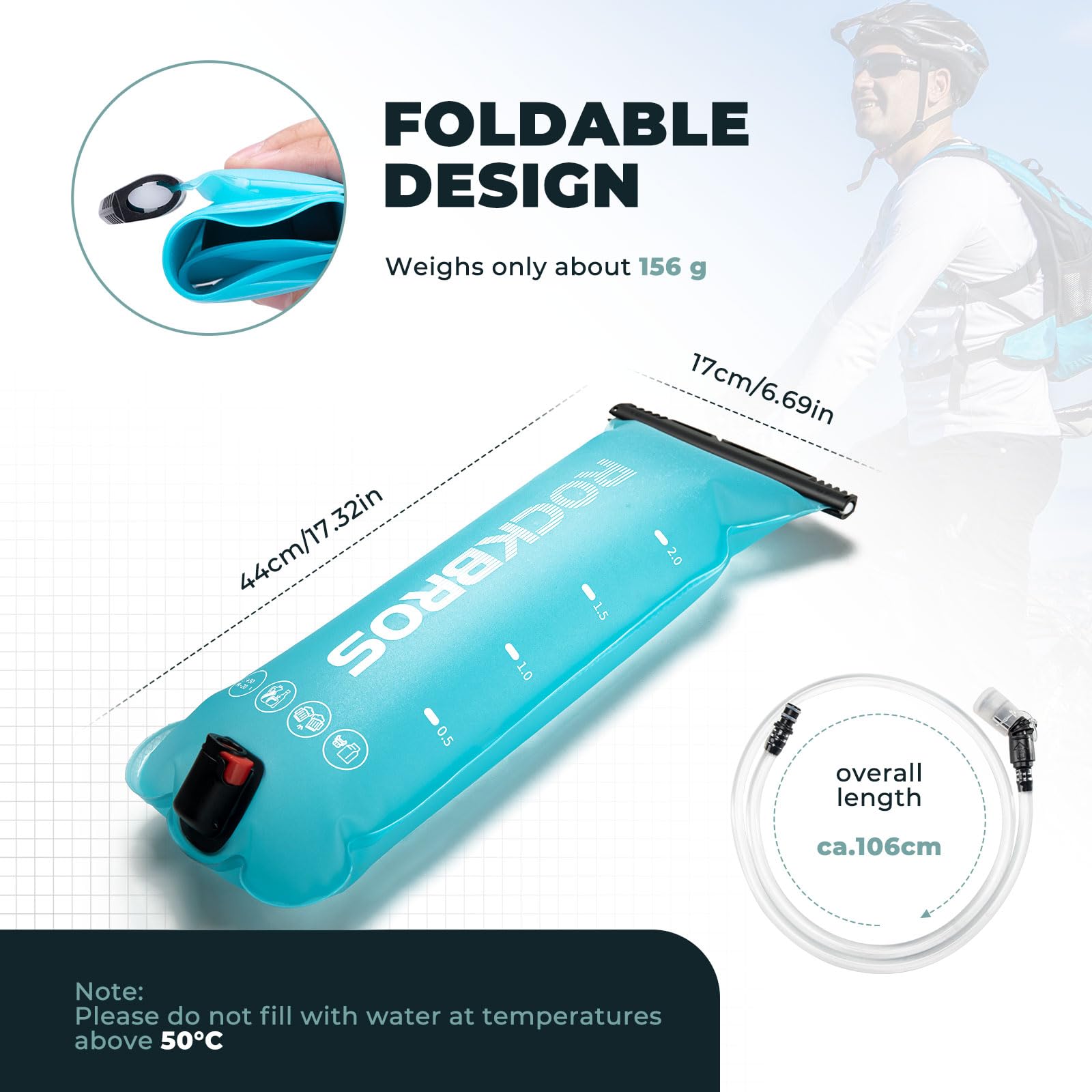 ROCKBROS Sacca Idrica per Zaino, Sacca Acqua capacità 2 L Senza BPA, Uso Facile, Tubo in TPU 106 CM, Camel Bag Idratazione per Ciclismo Trekking Campeggio Arrampicata
