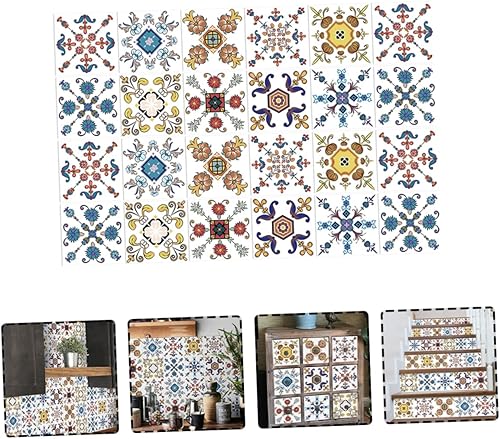 Miniatura 3 de Angoily on Pcs Wall Sticker Vinyl Flooring Stick on Wall Tiles Vinyl Tile Stick on Tiles Flower Tile Sticker Tiles Decoration Floor Decor Bathroom