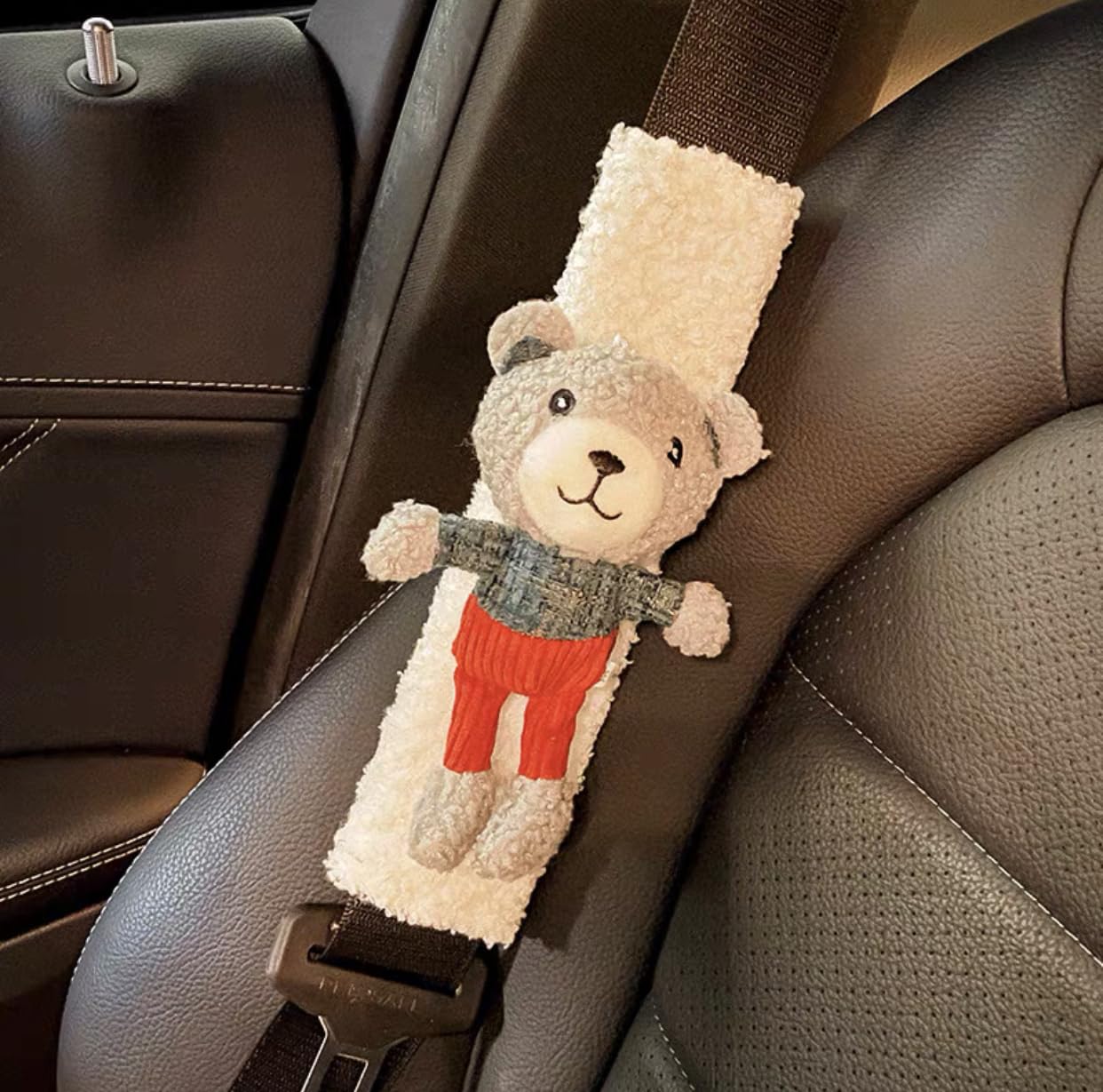 Super Soft Car Seat Belt Covers - 2 Pack Brown Bear Design, Universal Fit For All Vehicles