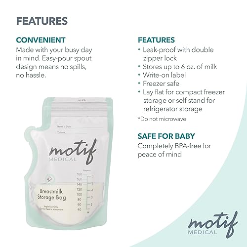 Miniatura 5 de Motif Medical Bolsas de almacenamiento de leche bolsa de congelador de leche de 8 onzas con boquilla fácil de vertir sin BPA etiqueta de escritura -