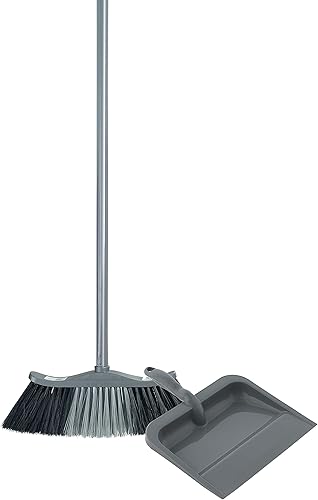 Superio Juego de escoba gris y escoba a juego tiene un mango de 48 pulgadas, recogedor de plástico duradero con mango de agarre cómodo