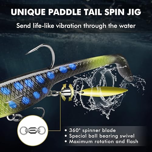 Miniatura 5 de Gotour Weedless Soft Fishing Lures for Freshwater and Saltwater, Premium Pre-Rigged Jig Head Paddle Tail Swimbaits for Bass Fishing，Jigs Fishing