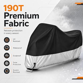 Hanmir Motorcycle Cover Waterproof Outdoor with Lock-Holes & Storage Bag