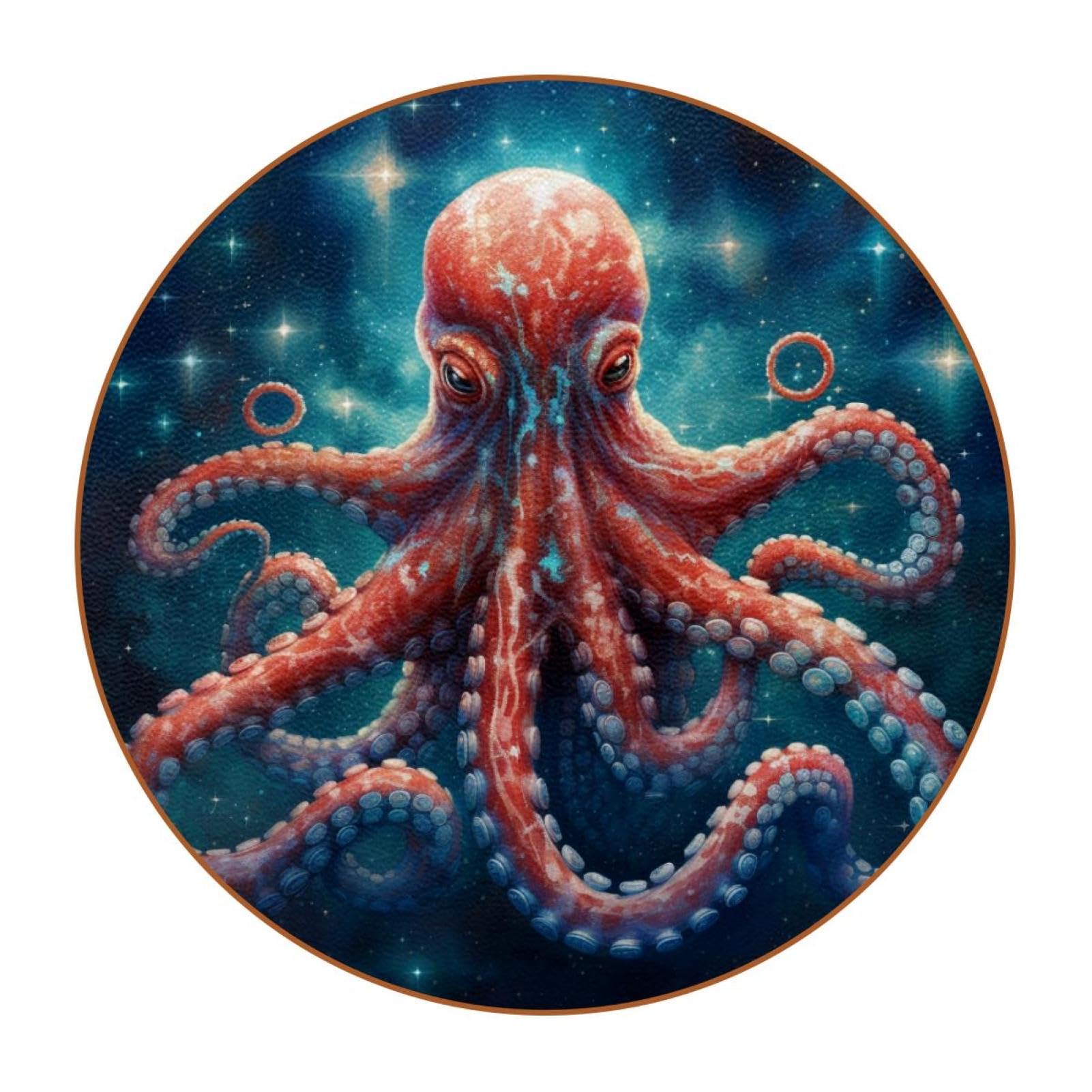 Cartoon-Galaxie-Oktopus-Untersetzer für Getränke, 6 Stück, Tisch-Schutzmatte für Weingläser, Tassen und Tassen, wiederverwendbar im Büro, Küche, Bar, 10,9 cm