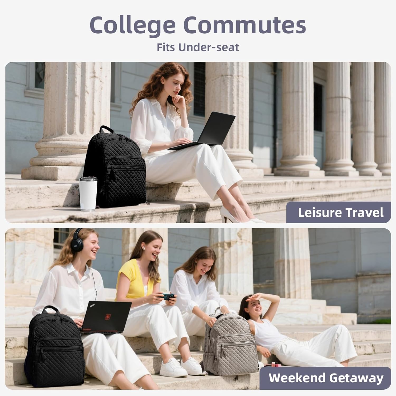 Backpack for Women,College Backpack,Quilted Casual Daypack,Waterproof Bookbag for 17Inch Laptop - Image 7