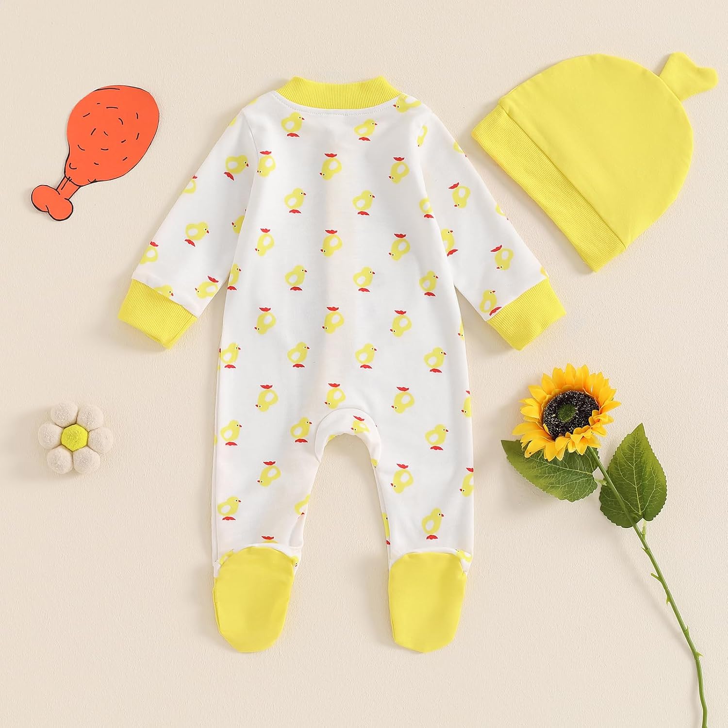 Newborn Coming Home Outfit and Hat Baby Boy Girl Footie Romper Jumpsuit Cute Infant Clothes Set