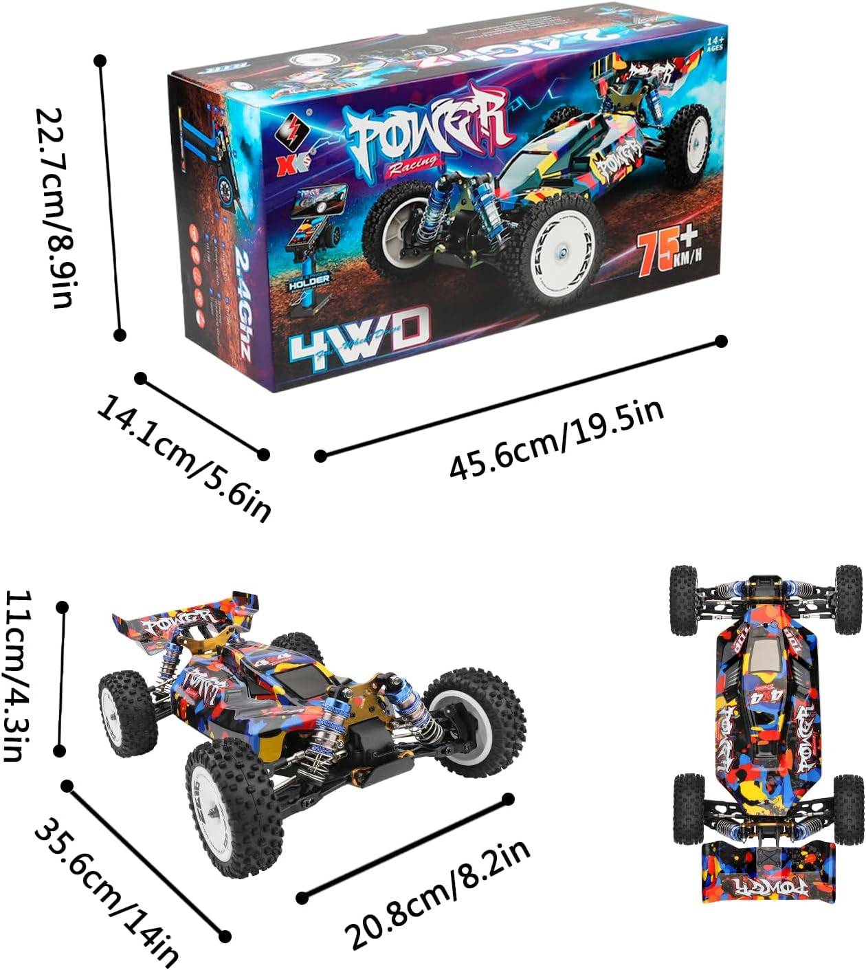 124007 1/12 Brushless RC Car - Max 75 mph 4WD All Terrain Off Road Fast RC Truck with 3pcs Upgraded 3300mah