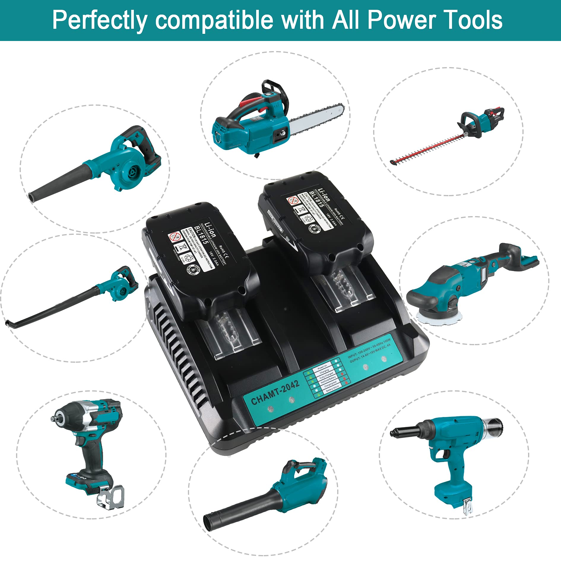 Batería de 18 V y cargador compatible con Makita 18 V 5.5 Ah batería de repuesto de iones de litio y kit de cargador rápido DC18RC - Potencia de larga duración para herramientas inalámbricas