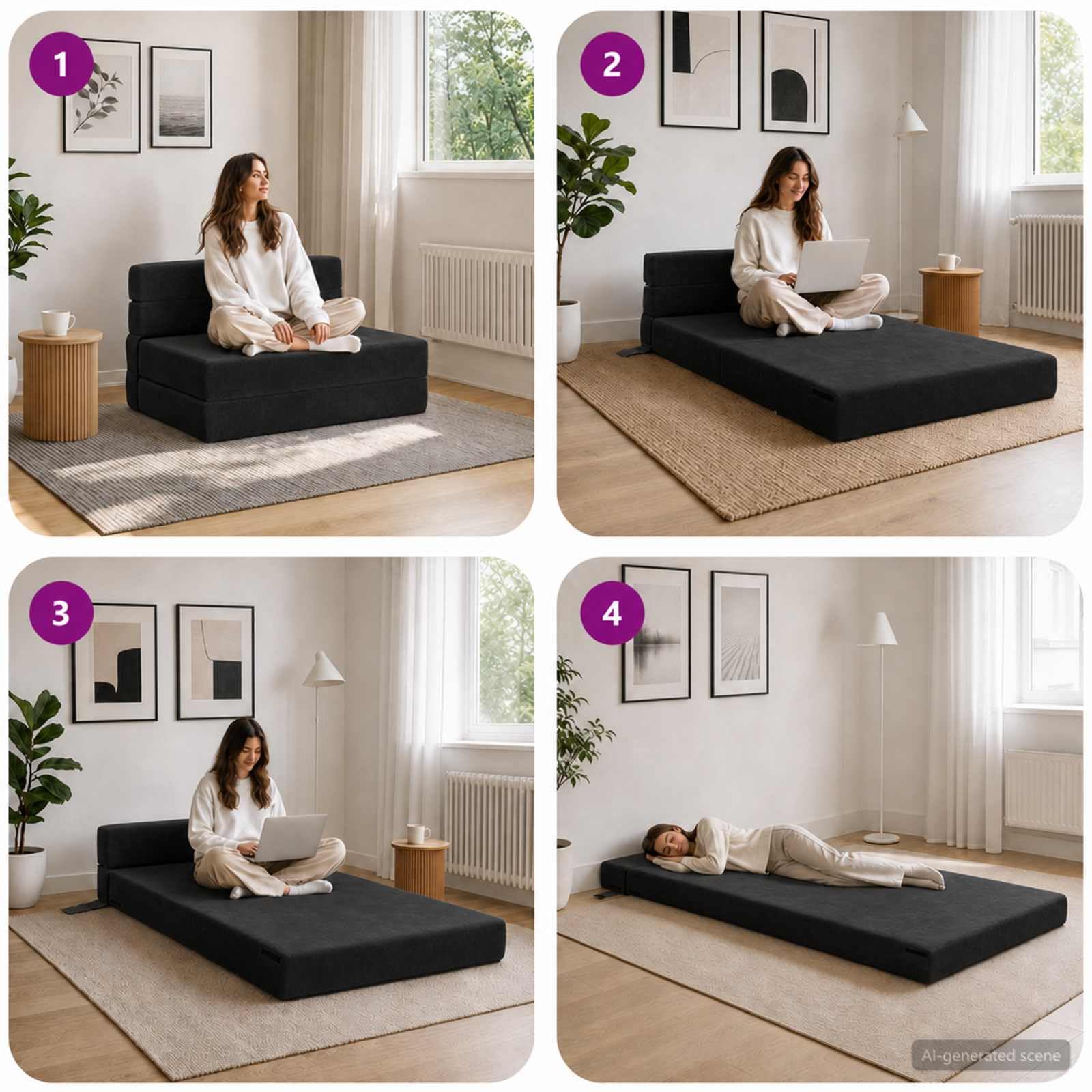Hothingwell Składana sofa do spania czarna 70 x 72 x 60 cm tkanina poliestrowa