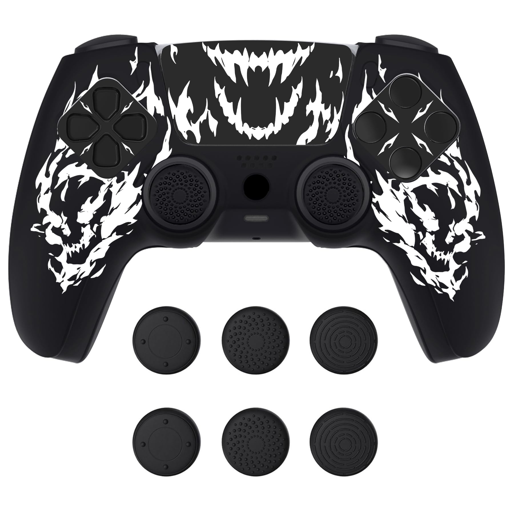 PlayVital Funda de Silicona para ps5 Mando - Cubierta Protectora Antideslizante y Suave con 6 Tapas para Pulgar, Grip Mejorado, Compatible con Base de Carga (Pure Series-Grieta Energía) — view 29